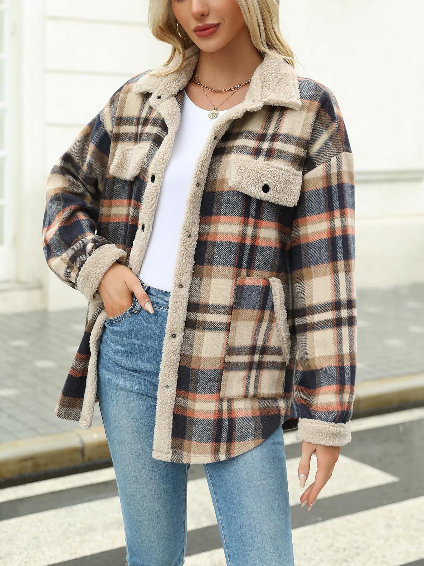 Womens Plaid Casual Long Sleeve Button Down  Fall Winter Coats（Buy 2 10% off）