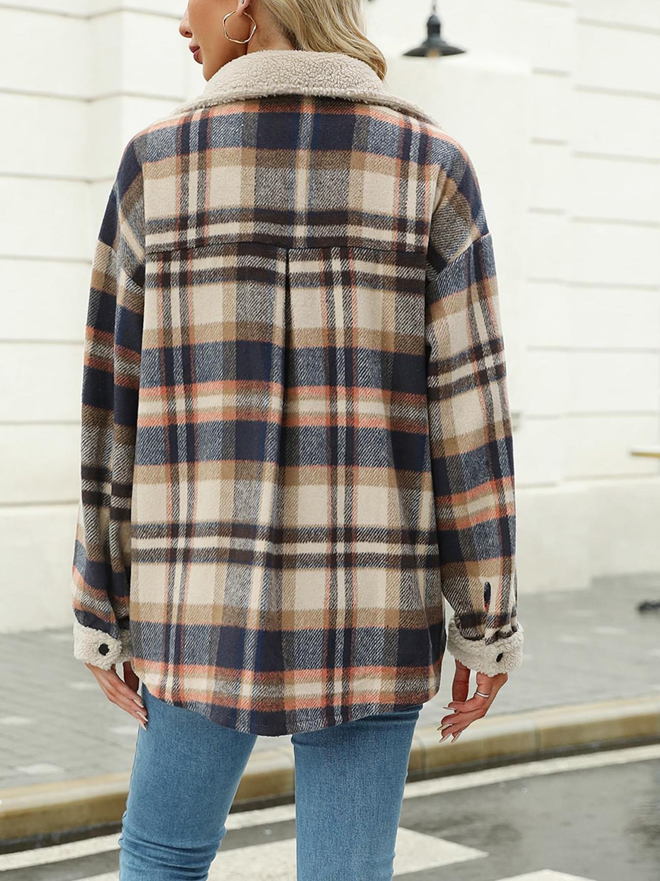 Womens Plaid Casual Long Sleeve Button Down  Fall Winter Coats（Buy 2 10% off）