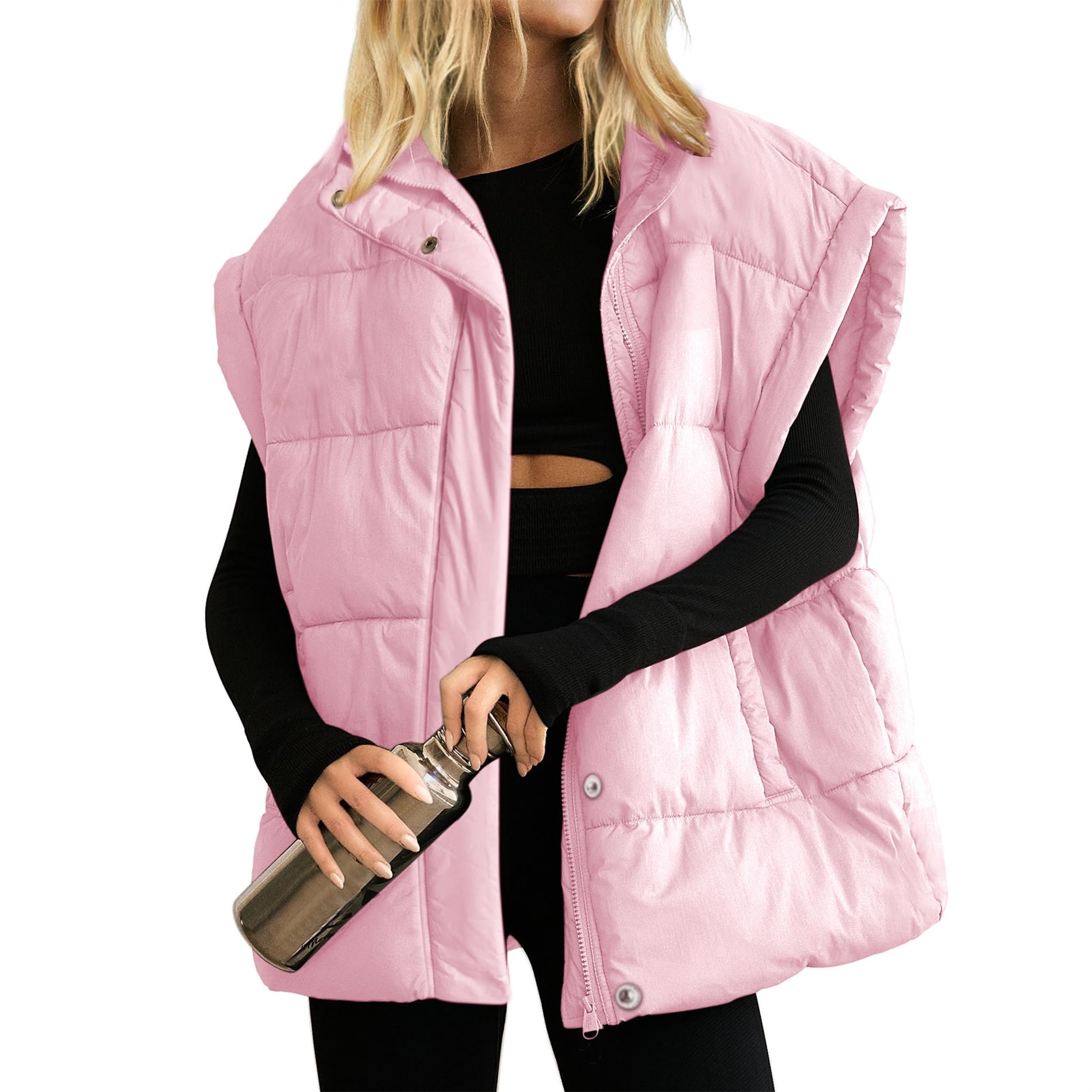 Women's Oversized Stand Collar Full Zip Puffer Vest