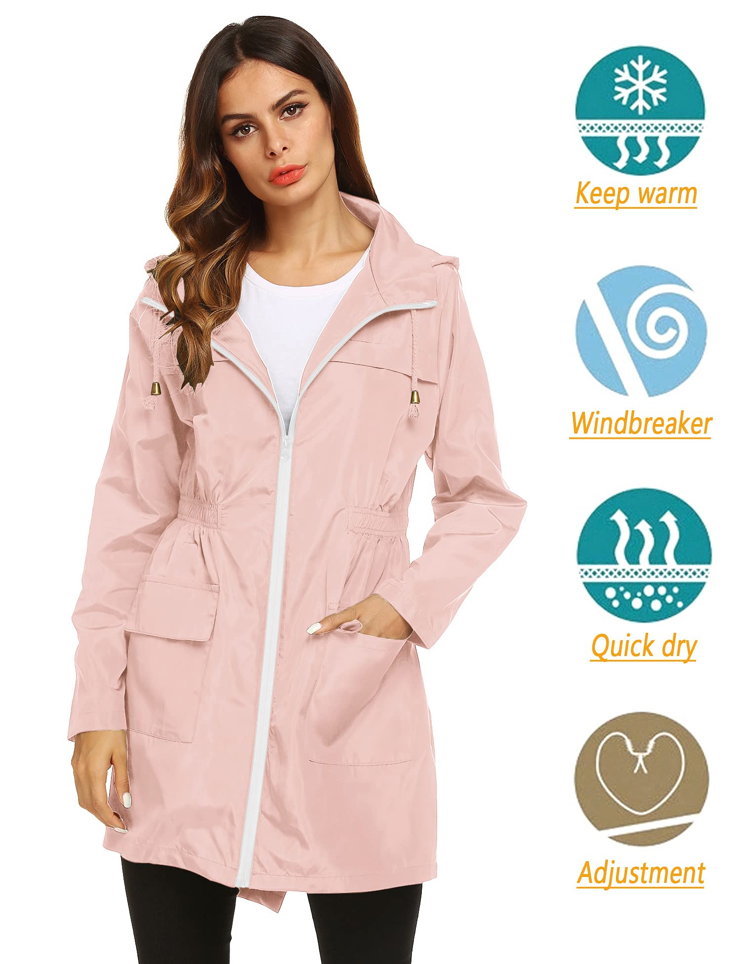 Women's Waterproof Lightweight Rain Jacket Active Outdoor Hooded Raincoat