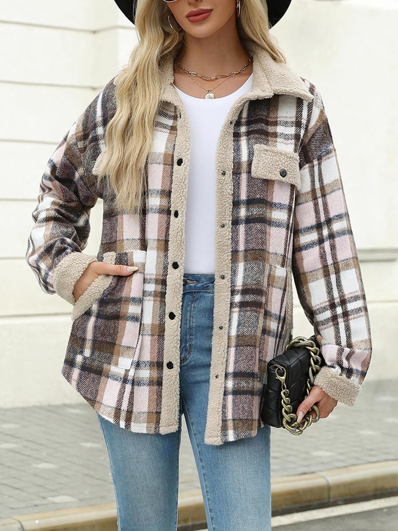 Womens Plaid Casual Long Sleeve Button Down  Fall Winter Coats（Buy 2 10% off）