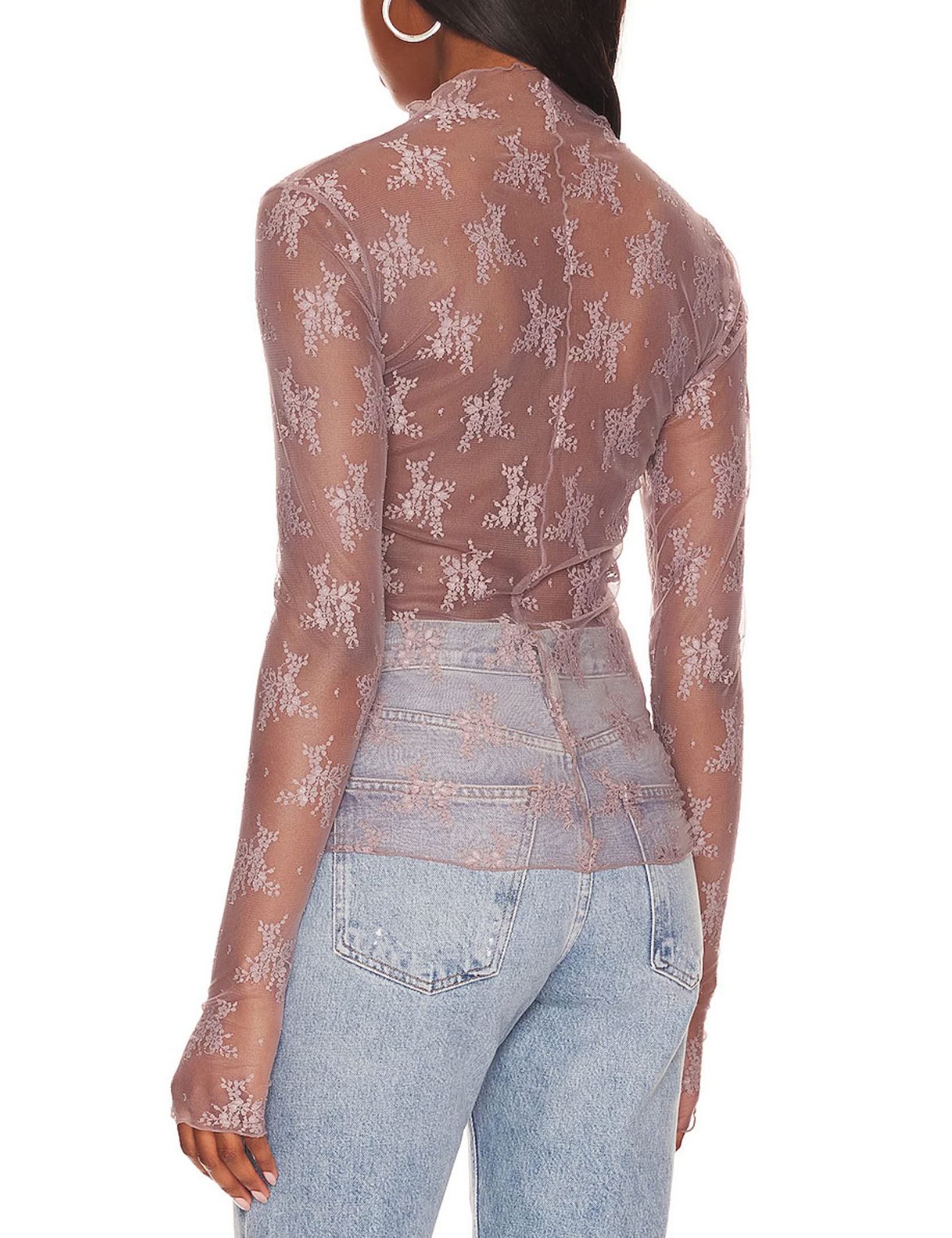 Women's Sexy Long Sleeve Mock Neck Lace Floral Lace Tops