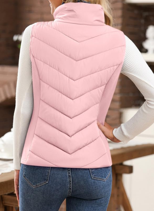 Womens Sleeveless Zip Up Stand Collar Quilted Vest