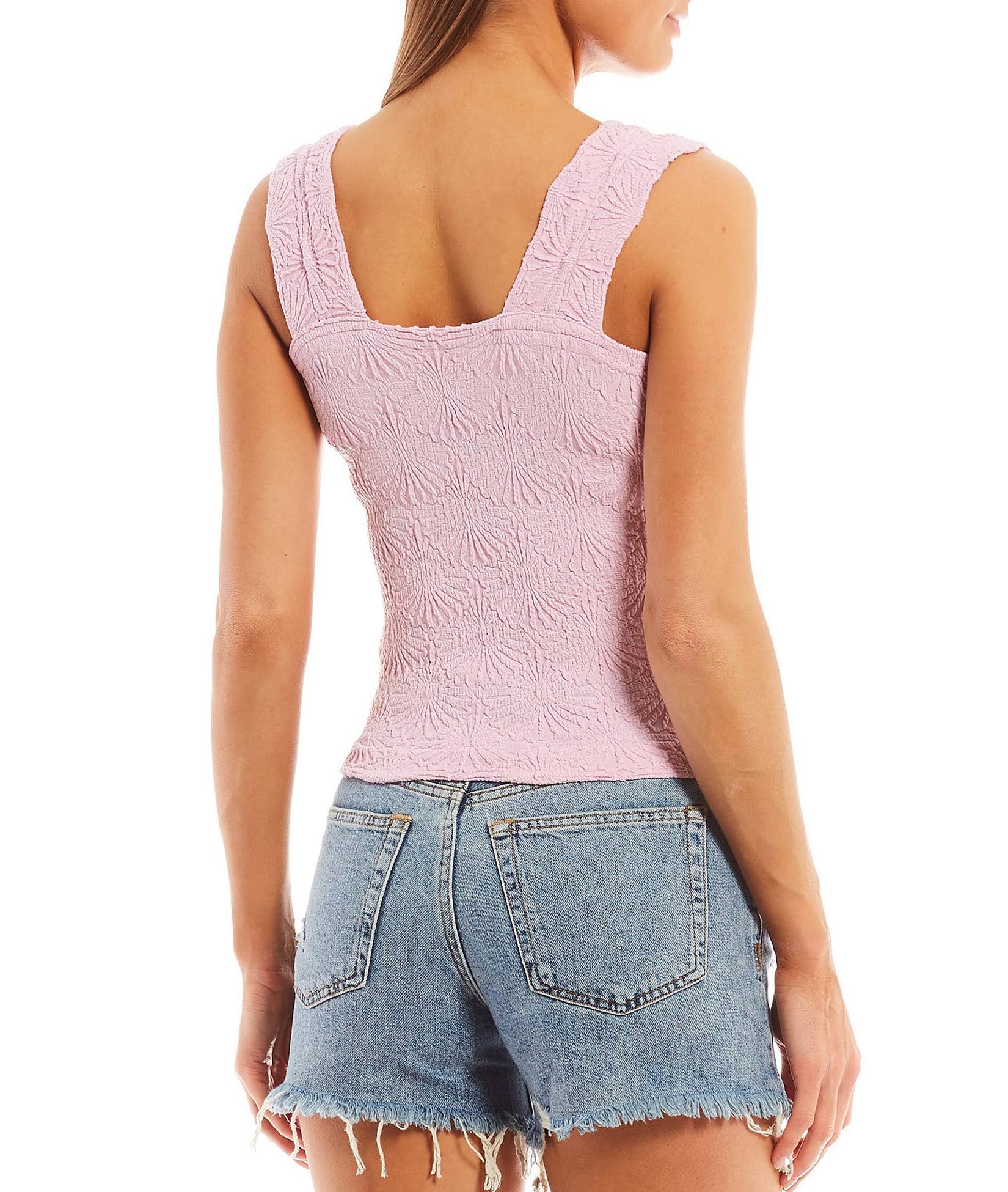 Women's Square Neck Wide Back Tank Top Floral Pattern Out Top