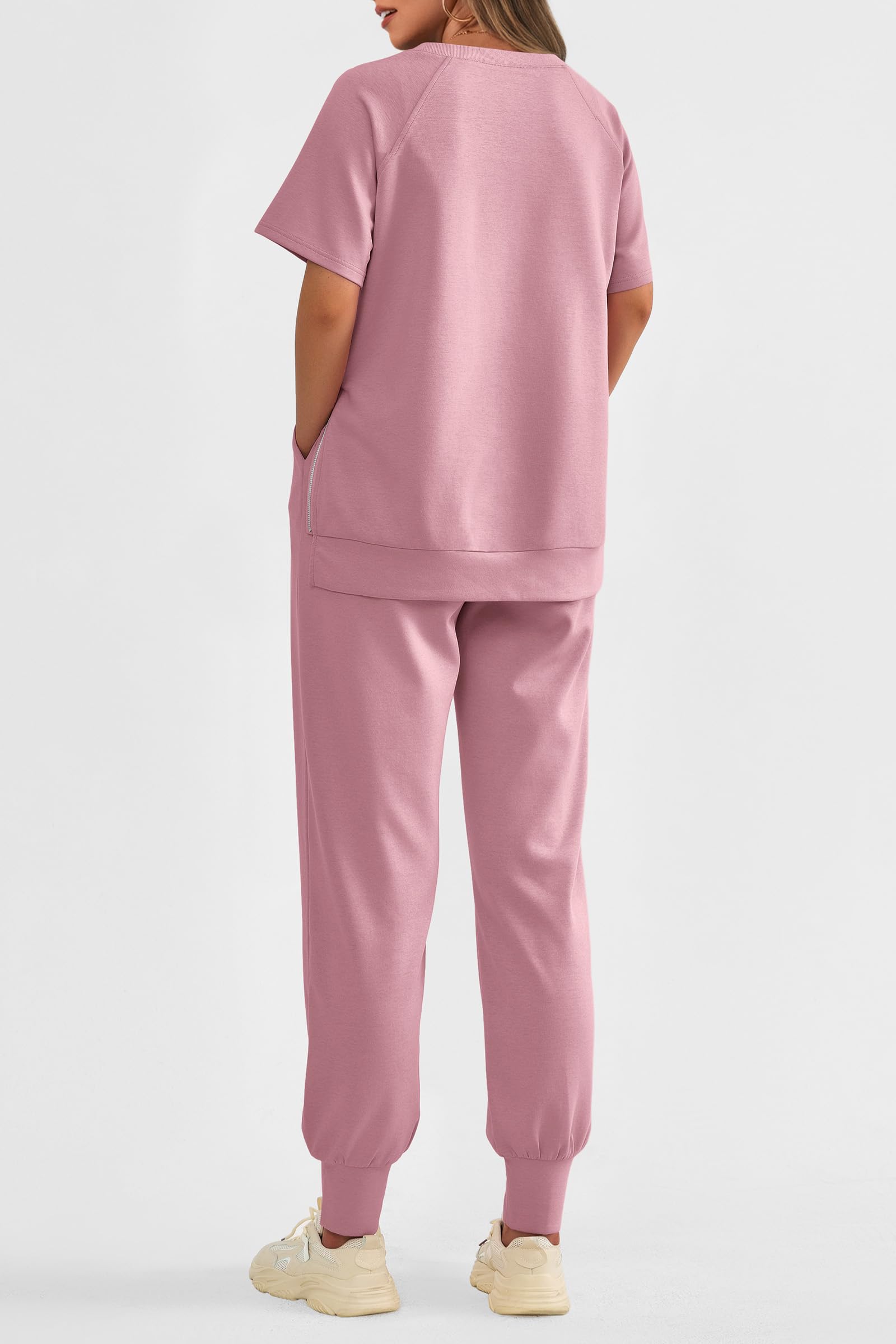 Women's Casual Short Sleeve Tops High Waisted Sweatpants Set