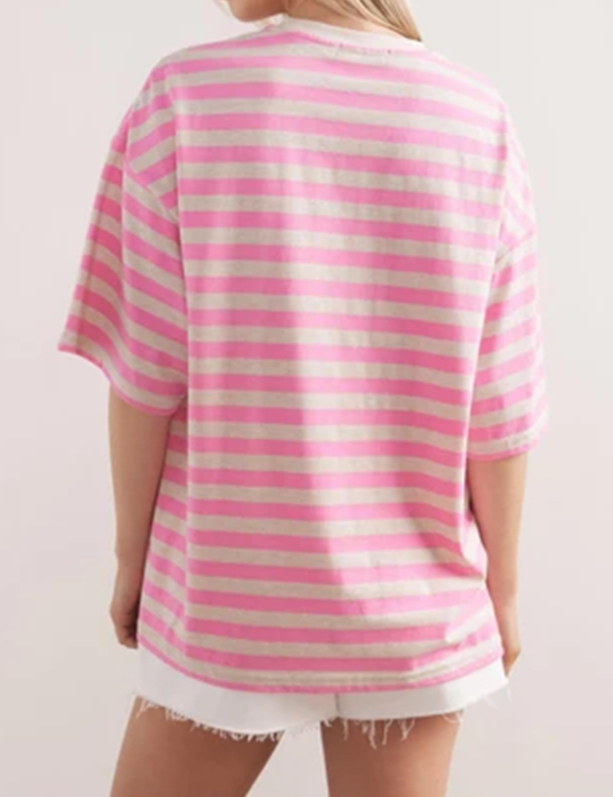 Women Oversized Striped Short Sleeve T-Shirts