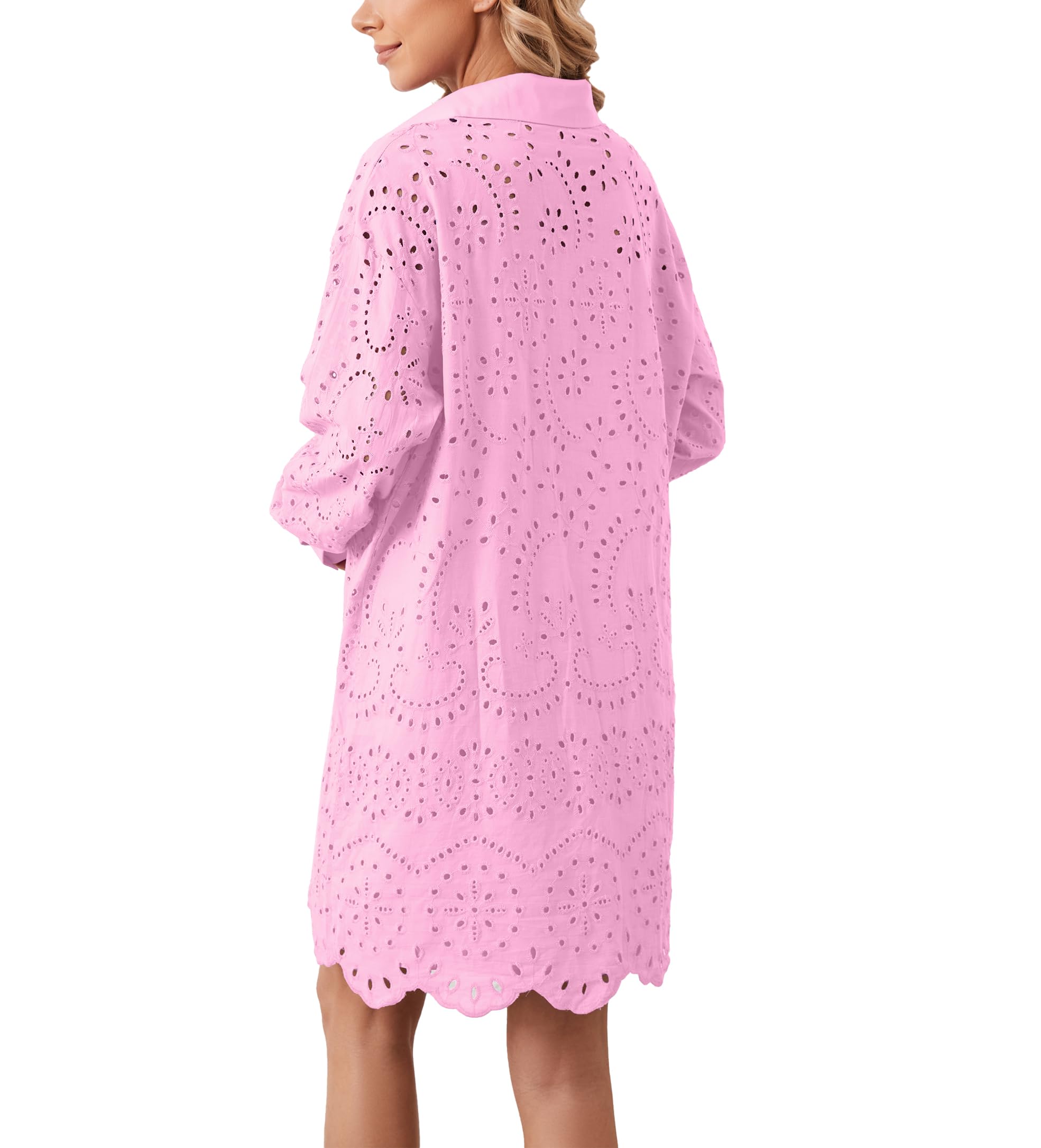 Women's Hollow Out Button Down Lapel Loose Mini Shirt Dress