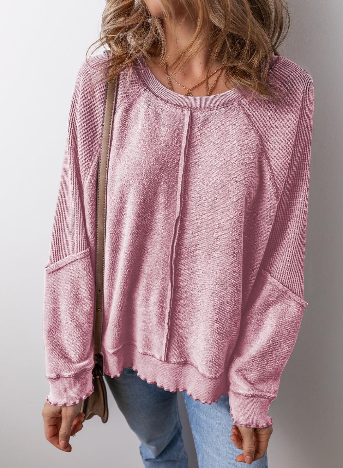 Casual Crewneck Long Sleeve Reverse Seam Pullover Sweatshirts