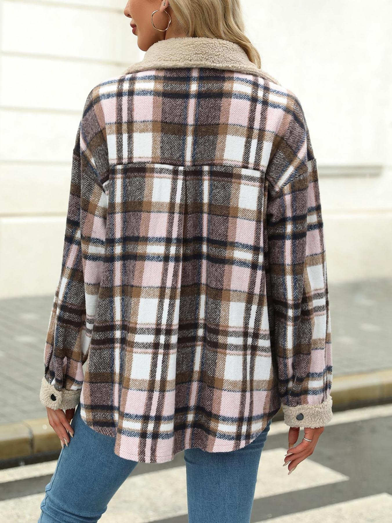 Womens Plaid Casual Long Sleeve Button Down  Fall Winter Coats（Buy 2 10% off）