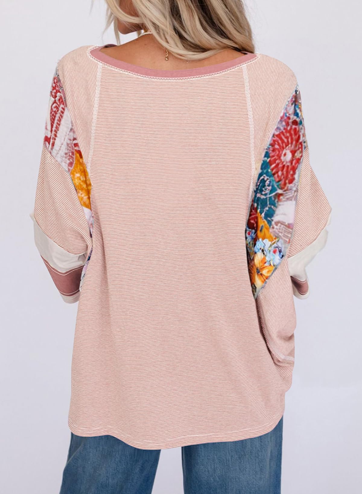 2025 New Women's 3/4 Length Sleeve Oversized Striped Patchwork Shirts(buy 2 free shipping)