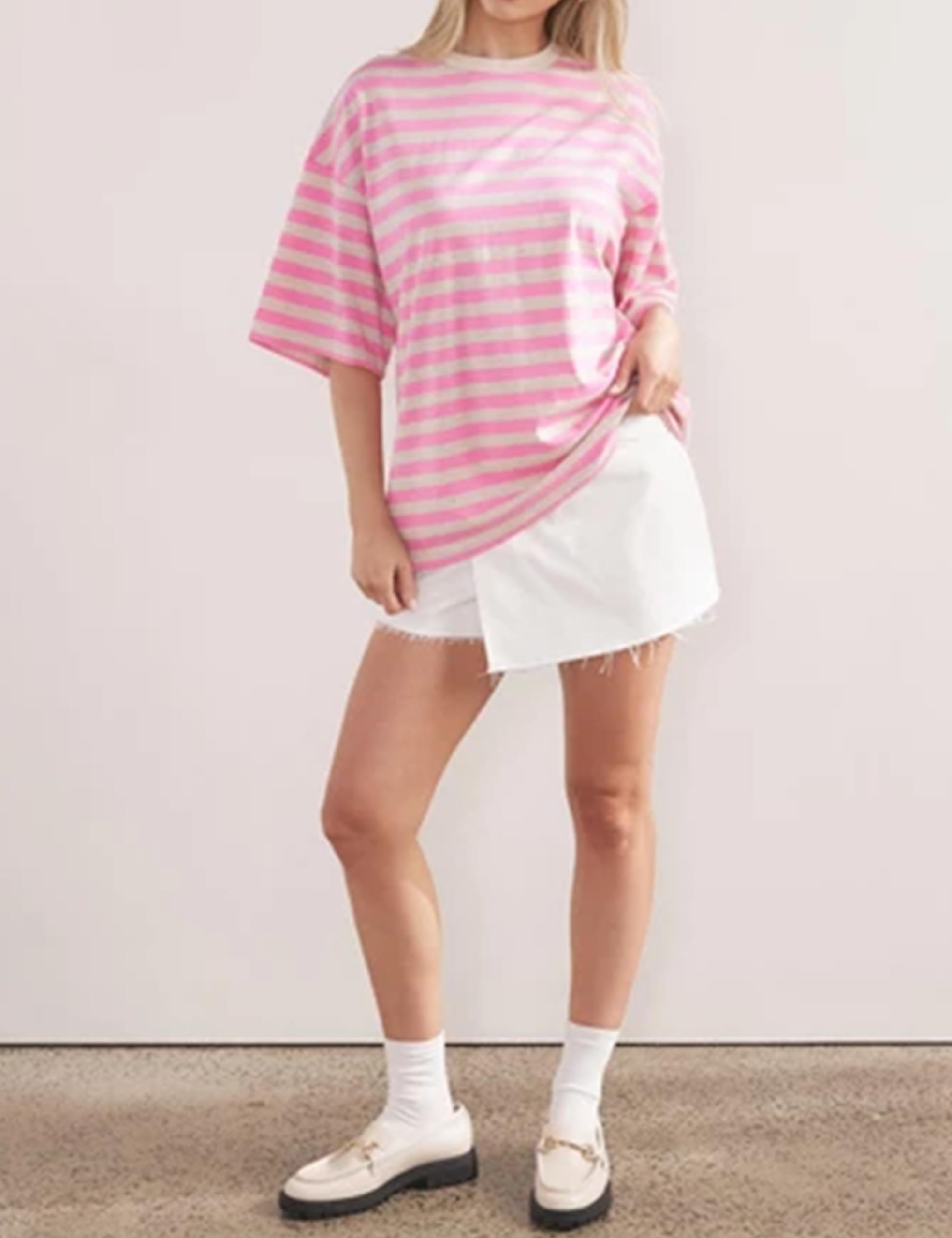 Women Oversized Striped Short Sleeve T-Shirts