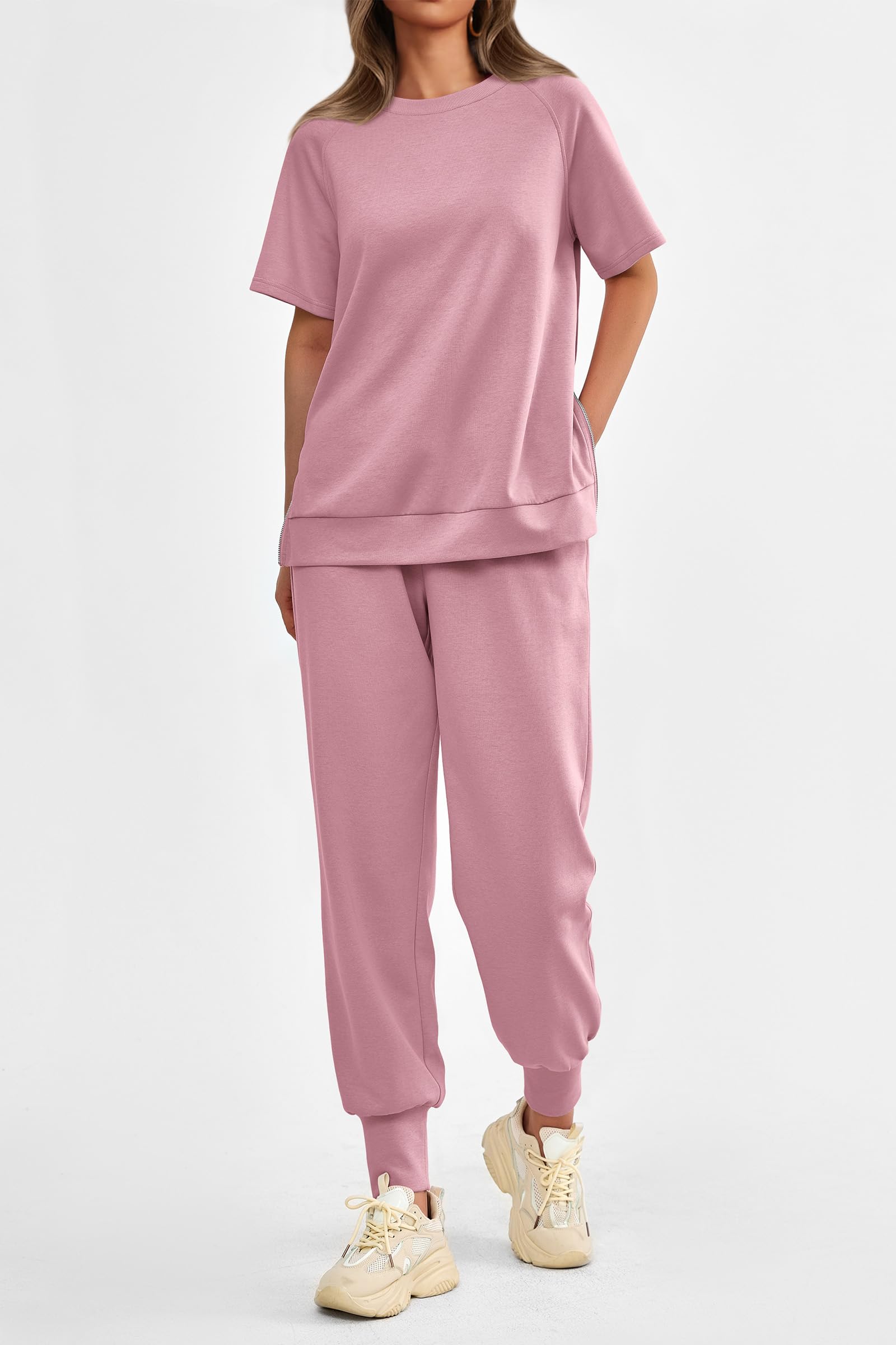 Women's Casual Short Sleeve Tops High Waisted Sweatpants Set