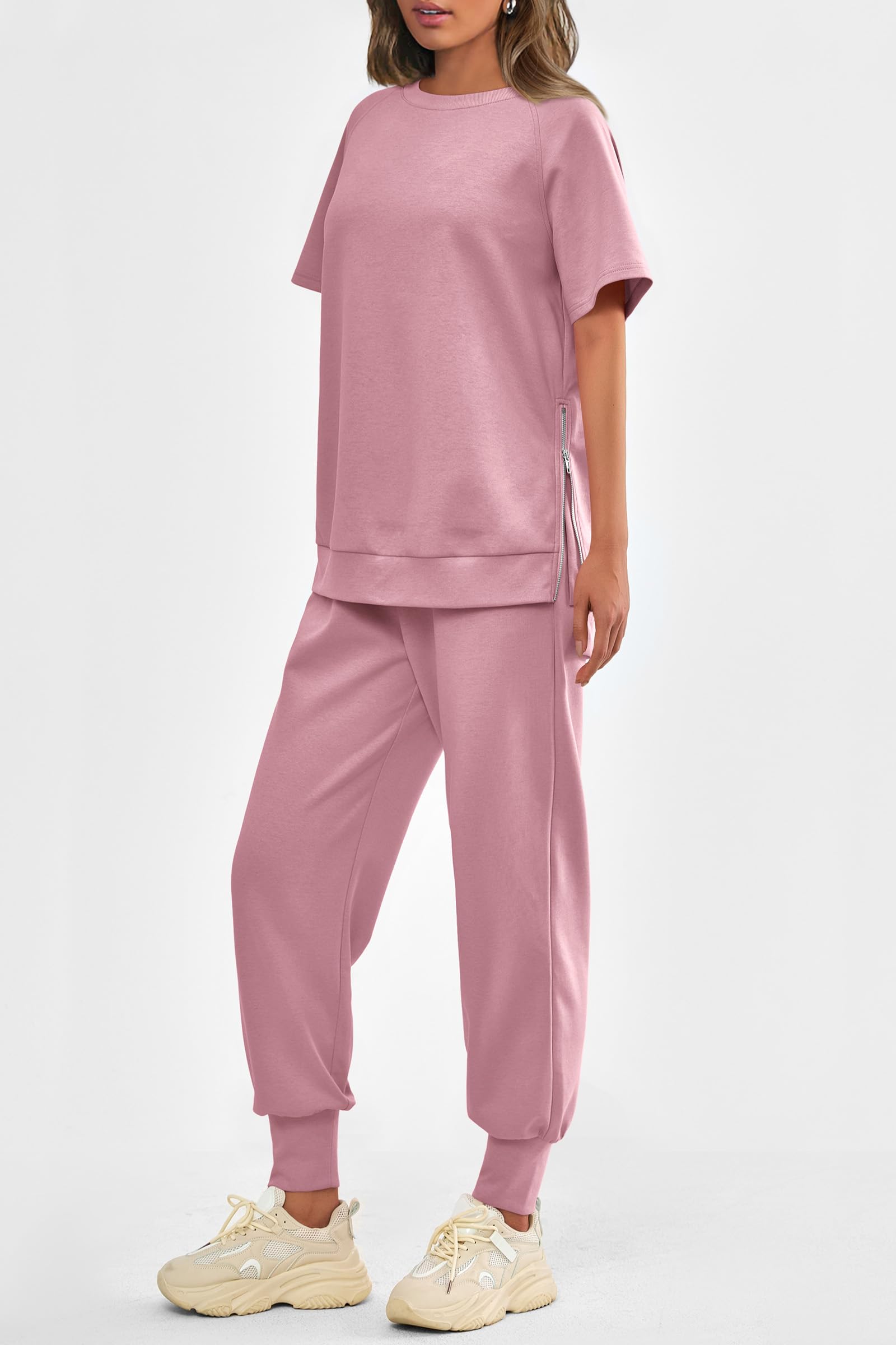 Women's Casual Short Sleeve Tops High Waisted Sweatpants Set