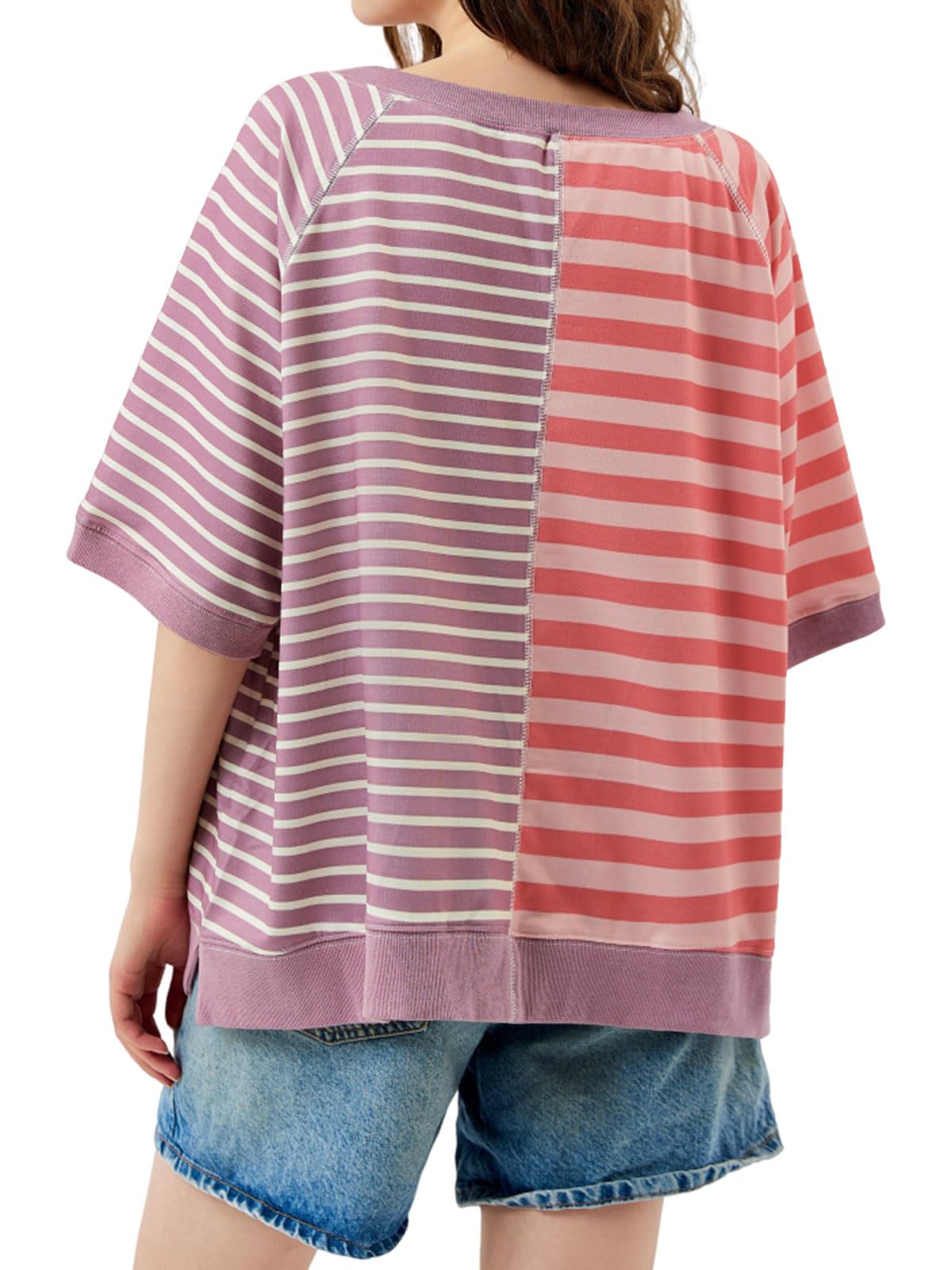 Women's Oversized Striped Color Block Loose Top