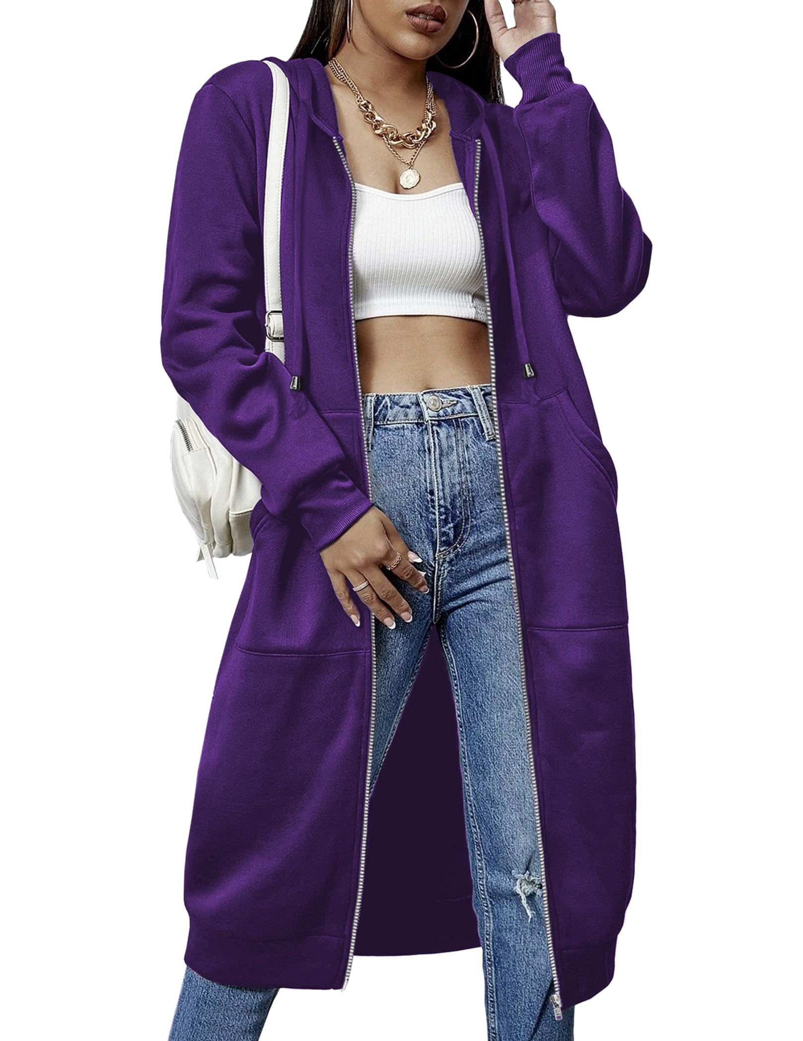 Womens Casual Zip up Fleece Hoodies Long Hoodie Jacket