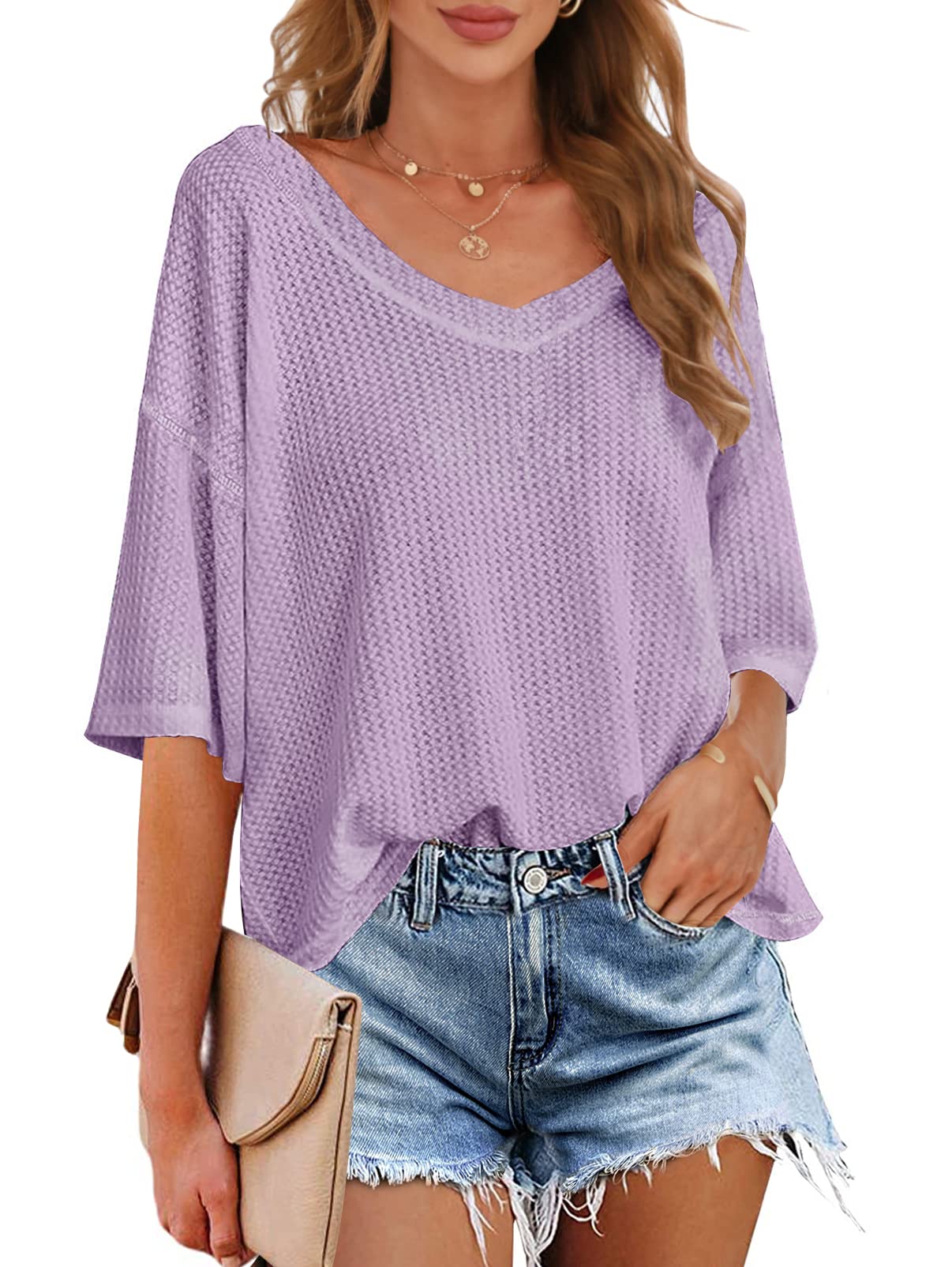 Women's V Neck Batwing Half Sleeve Shirts