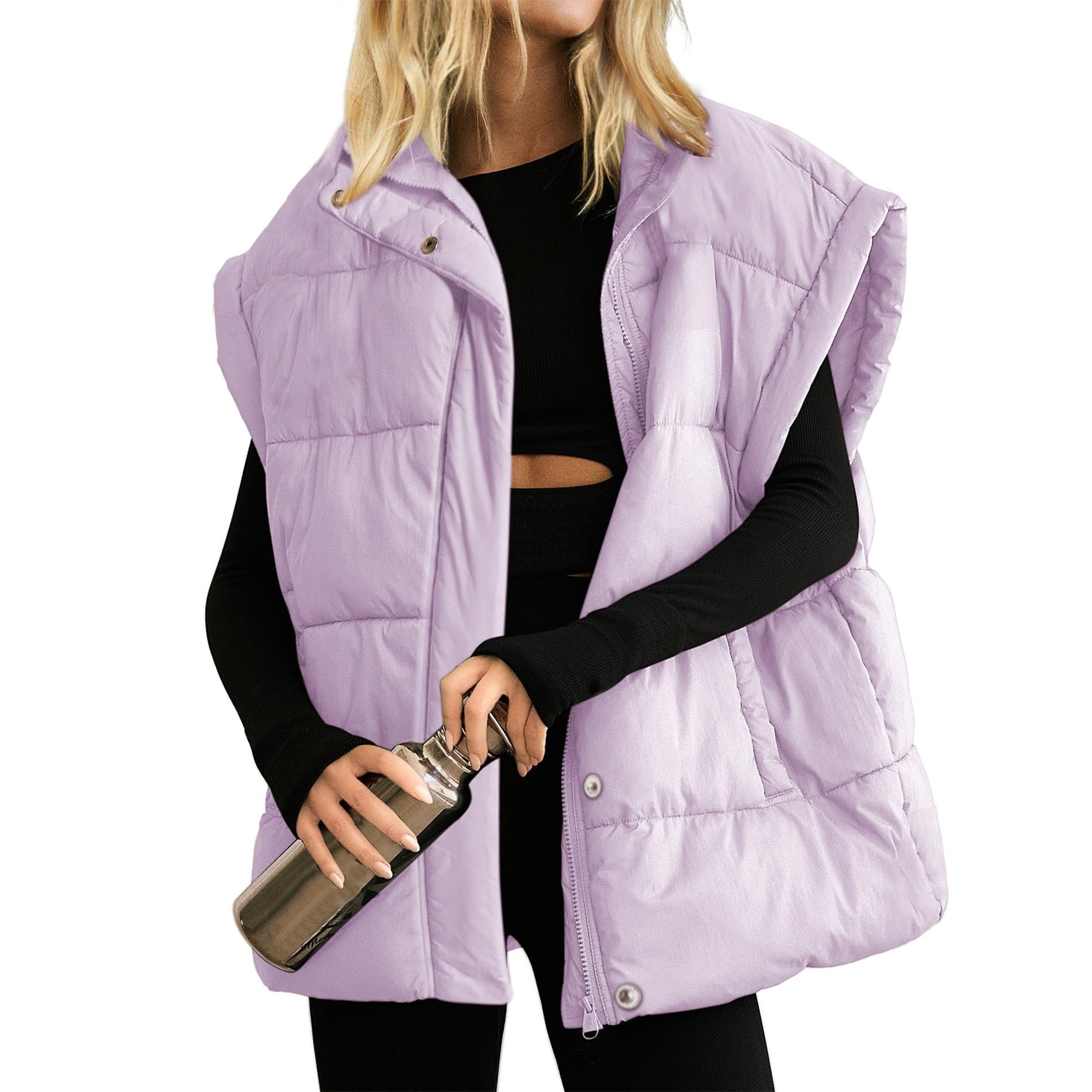 Women's Oversized Stand Collar Full Zip Puffer Vest