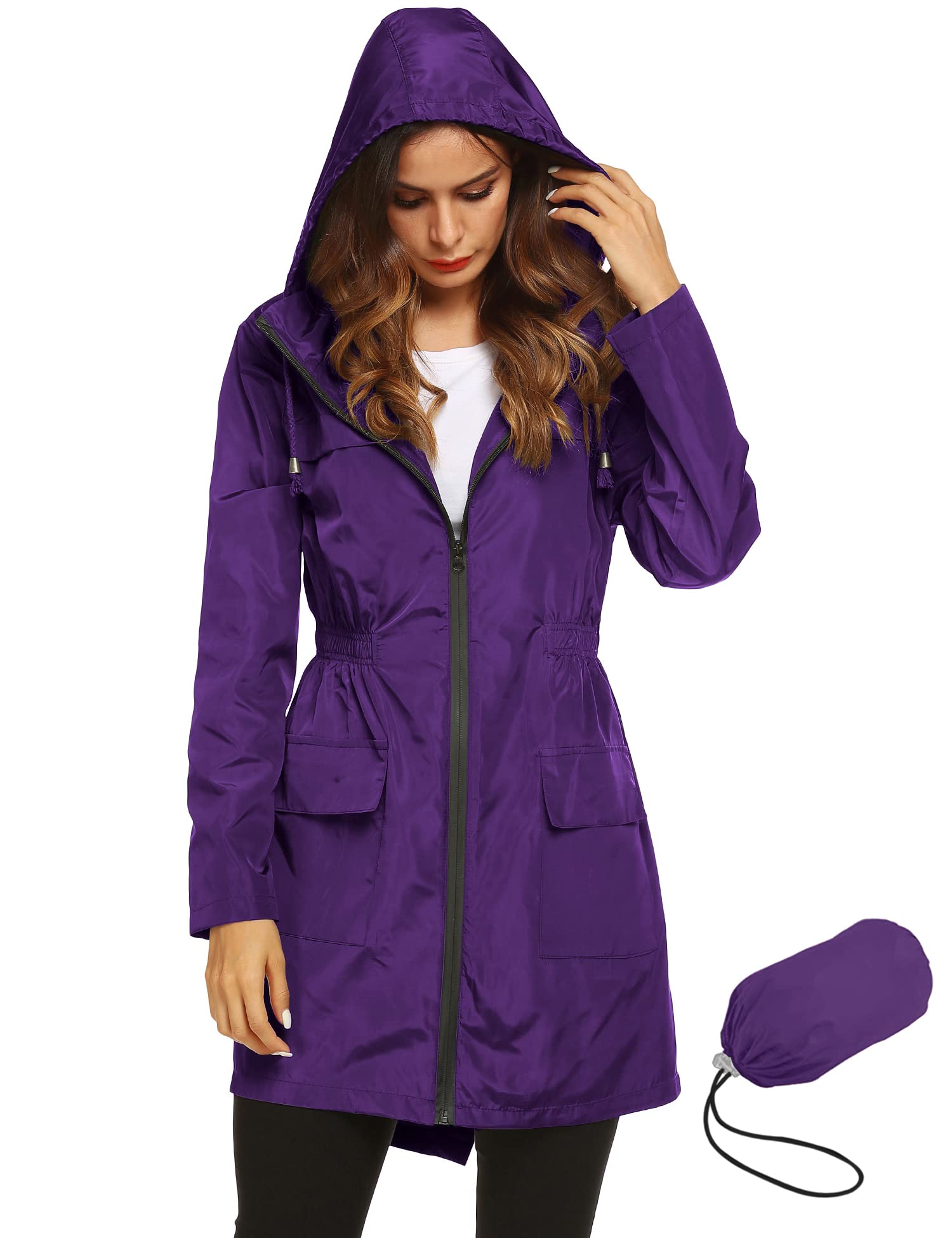 Women's Waterproof Lightweight Rain Jacket Active Outdoor Hooded Raincoat