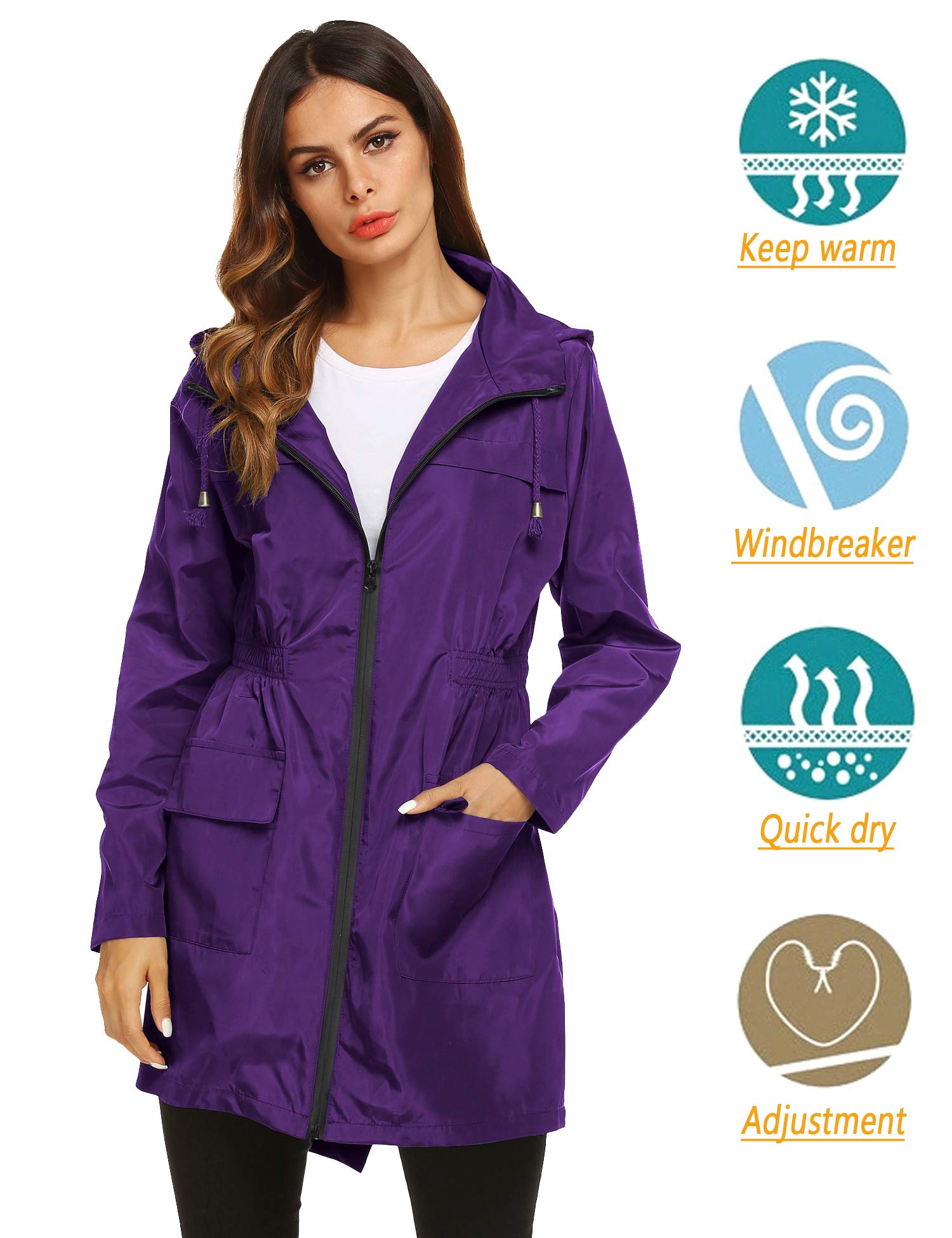 Women's Waterproof Lightweight Rain Jacket Active Outdoor Hooded Raincoat