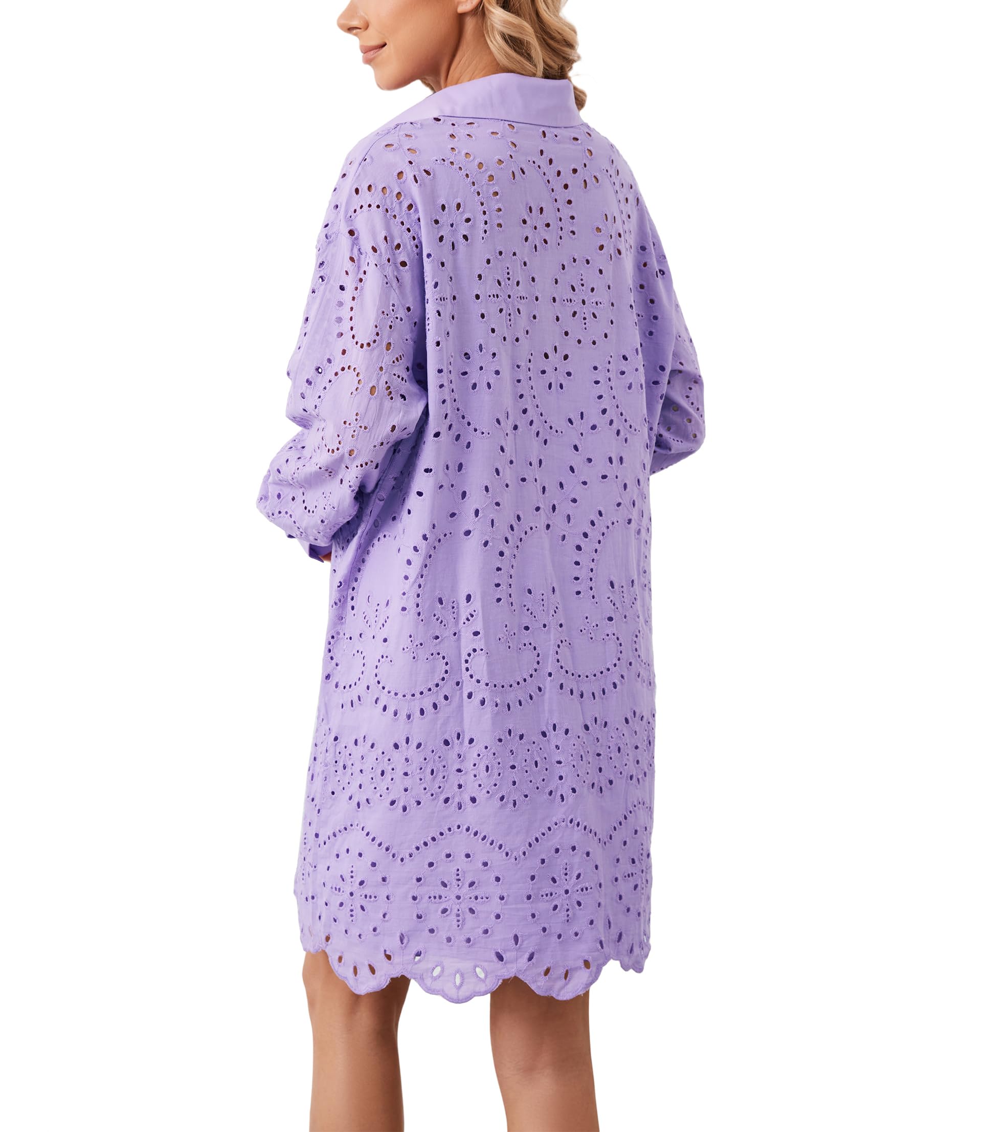 Women's Hollow Out Button Down Lapel Loose Mini Shirt Dress