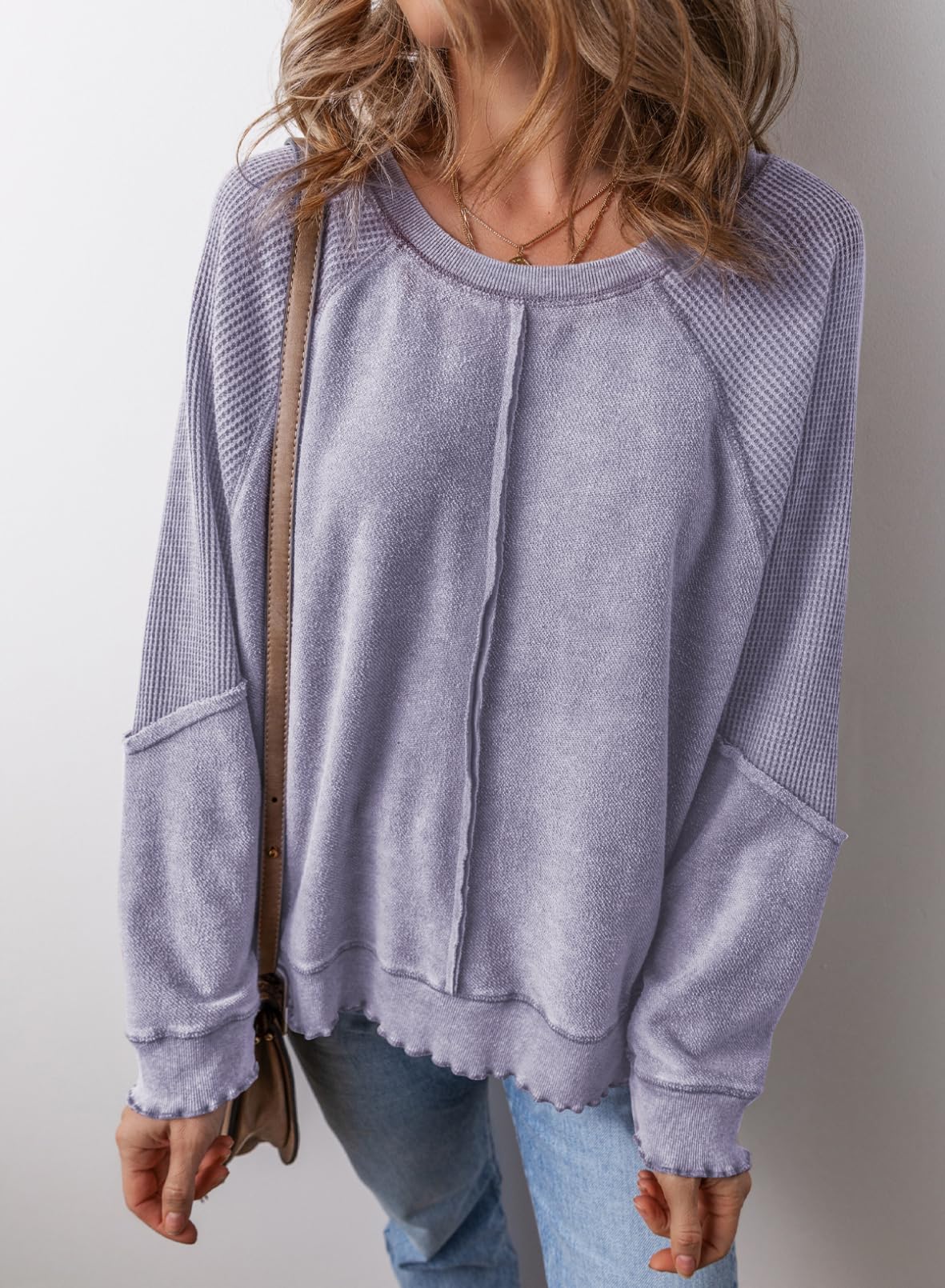 Casual Crewneck Long Sleeve Reverse Seam Pullover Sweatshirts