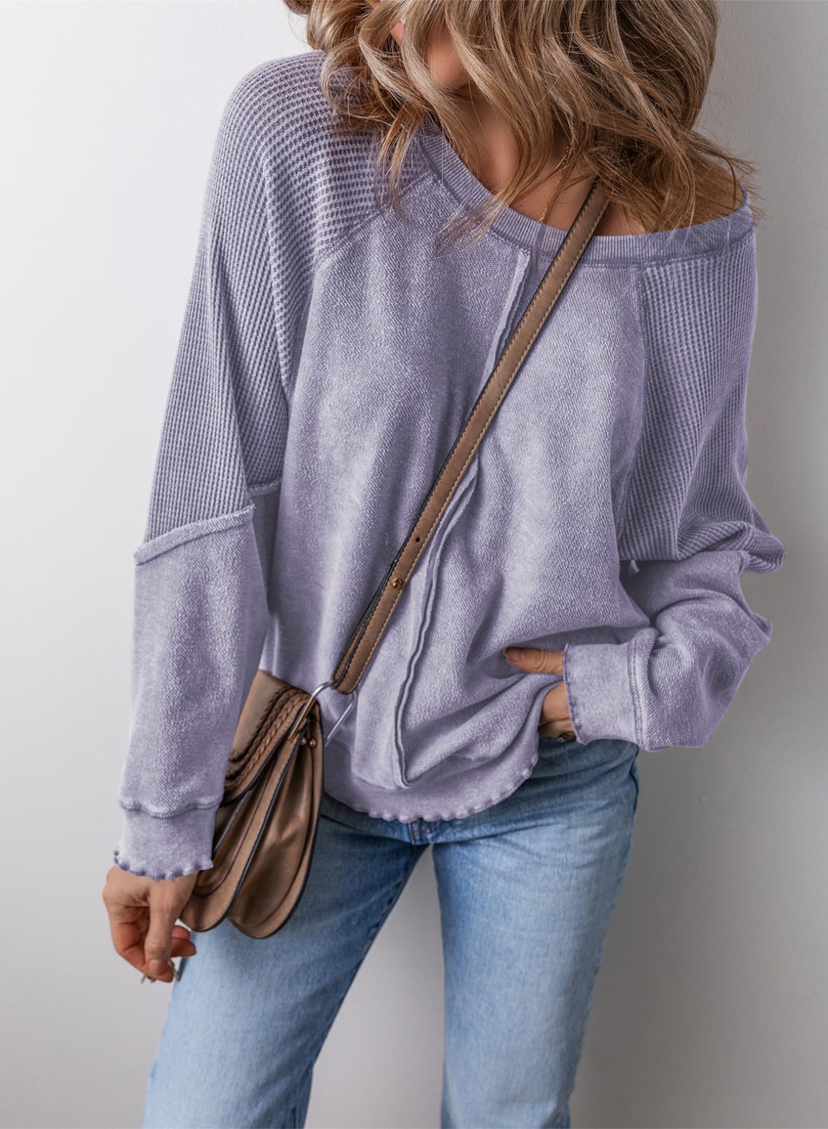 Casual Crewneck Long Sleeve Reverse Seam Pullover Sweatshirts