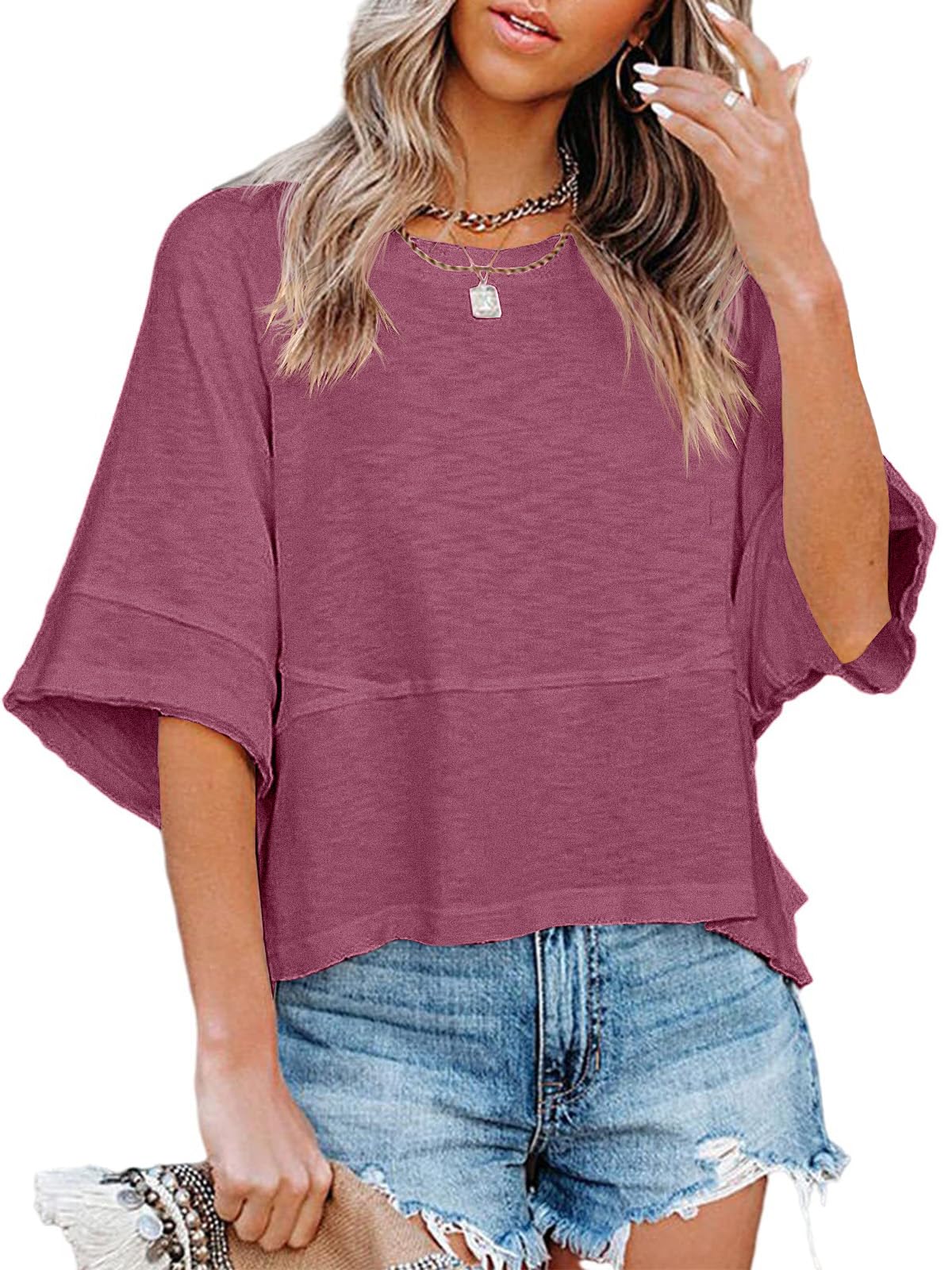 2025 New Women's Summer Casual Crewneck Batwing Half Sleeve Tee(BUY 3 FREE SHIPPING!!!)