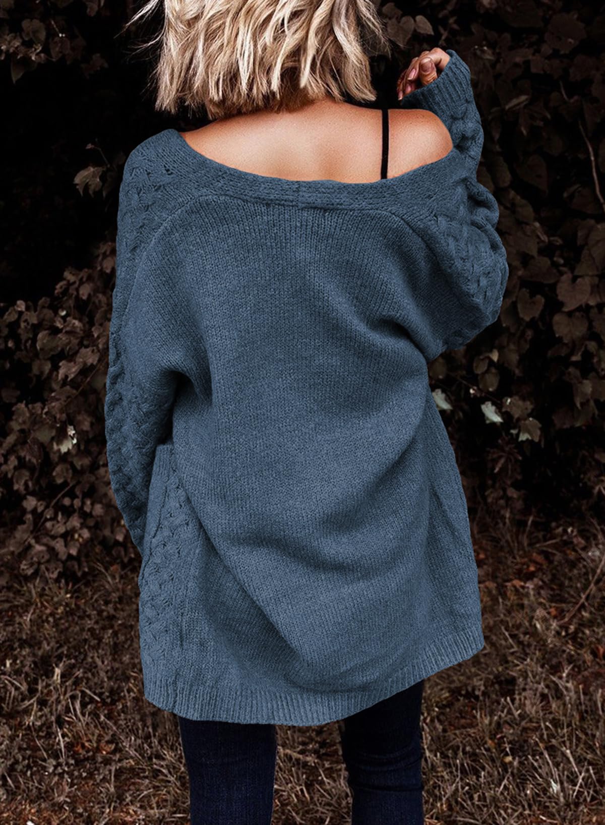 Women's Casual Open Front Long Sleeve Chunky Cable Knit Cardigans With Pockets