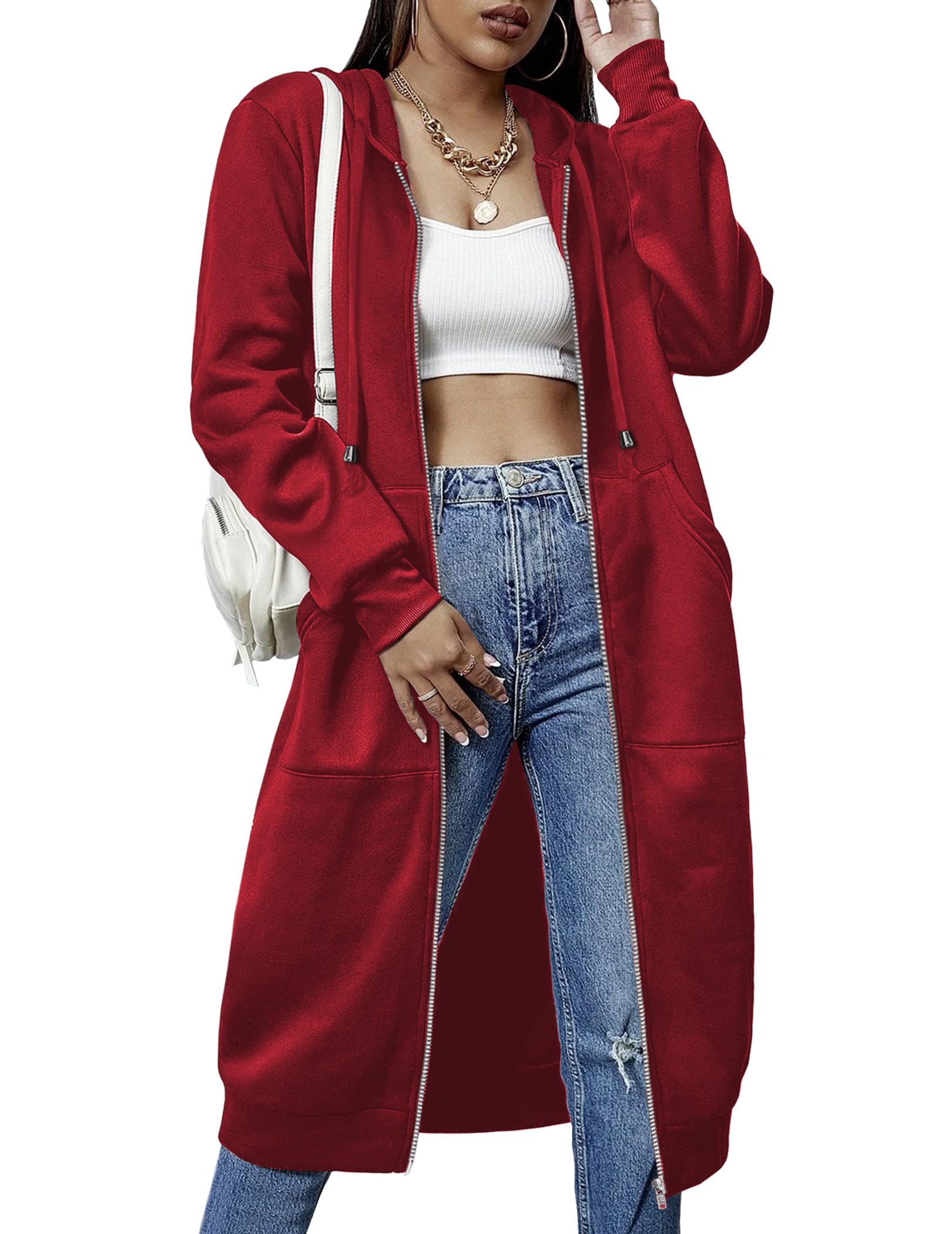 Womens Casual Zip up Fleece Hoodies Long Hoodie Jacket