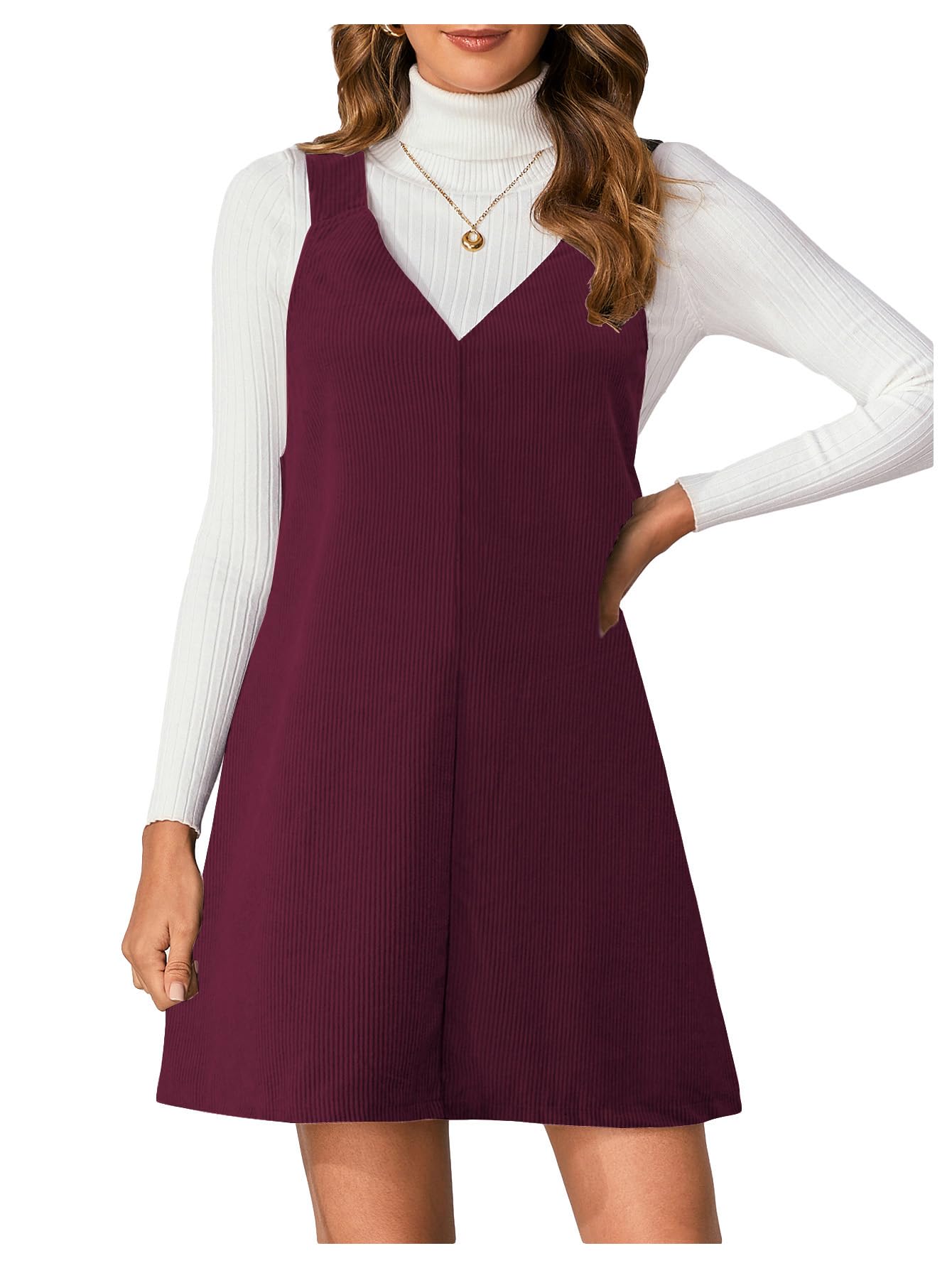 WomenS V Neck Corduroy Pinafore Overall Mini Dress