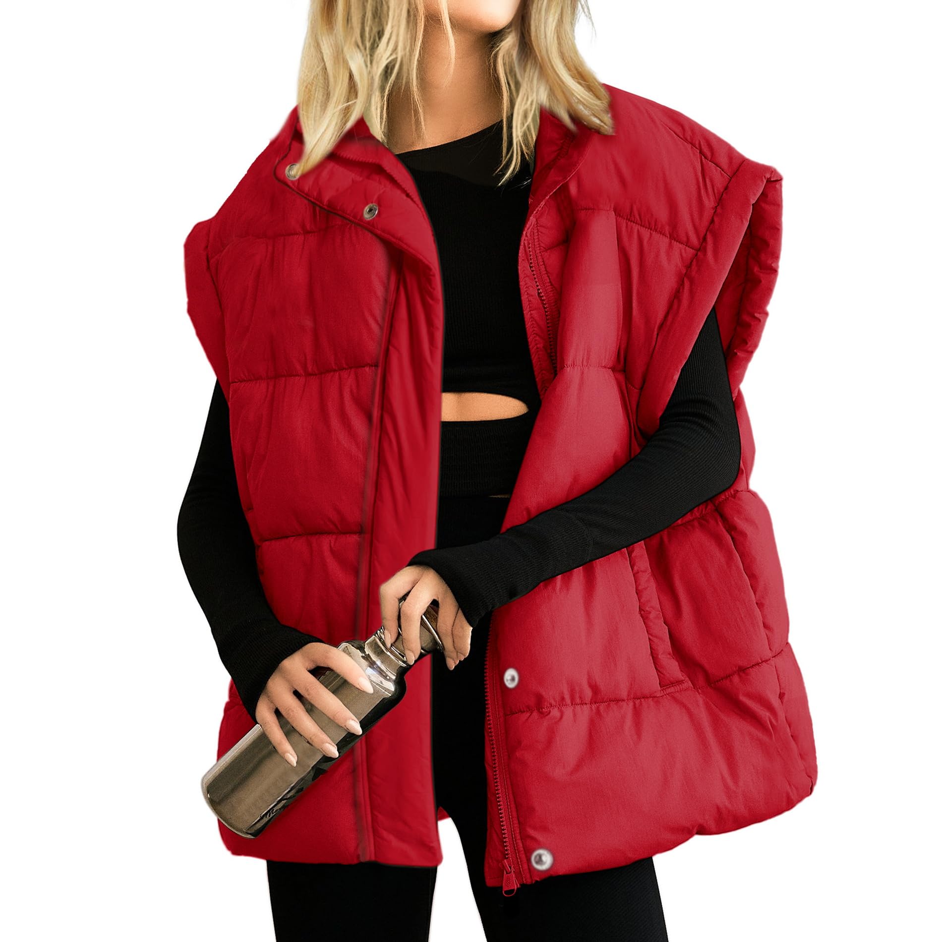 Women's Oversized Stand Collar Full Zip Puffer Vest