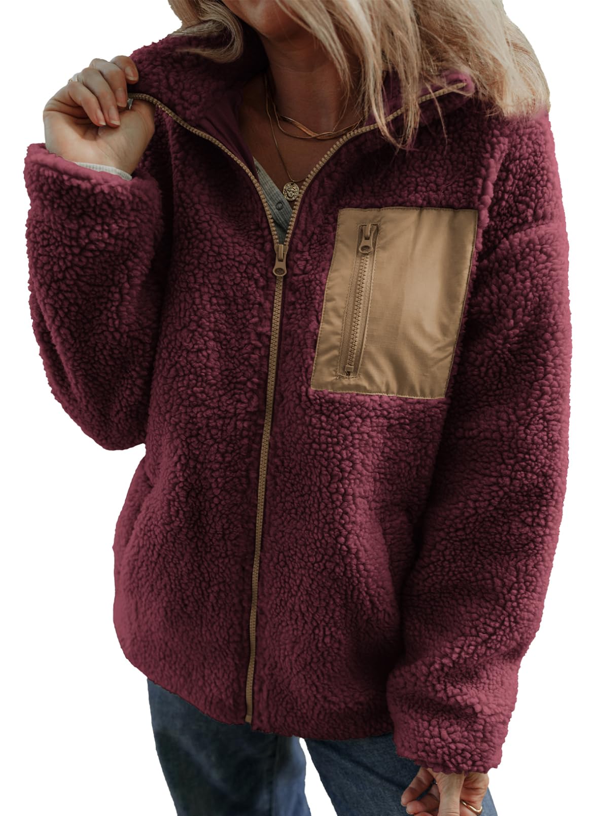 Womens Winter Trendy Full Zipper Fleece Jackets with Pockets