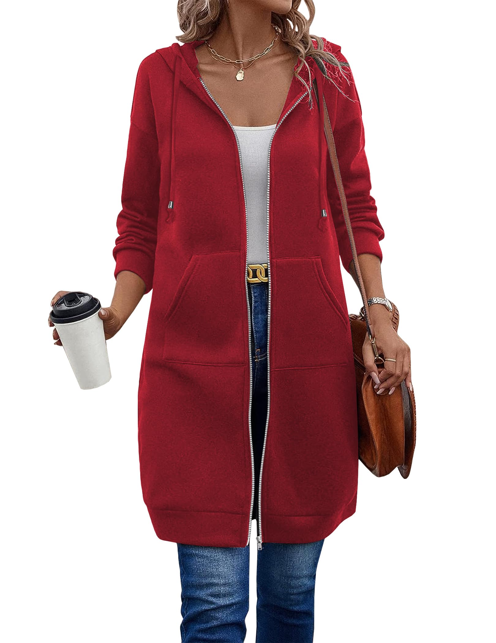  Women Casual Zip up Fleece  Long Hoodie Jacket (Buy 2 Free Shipping)
