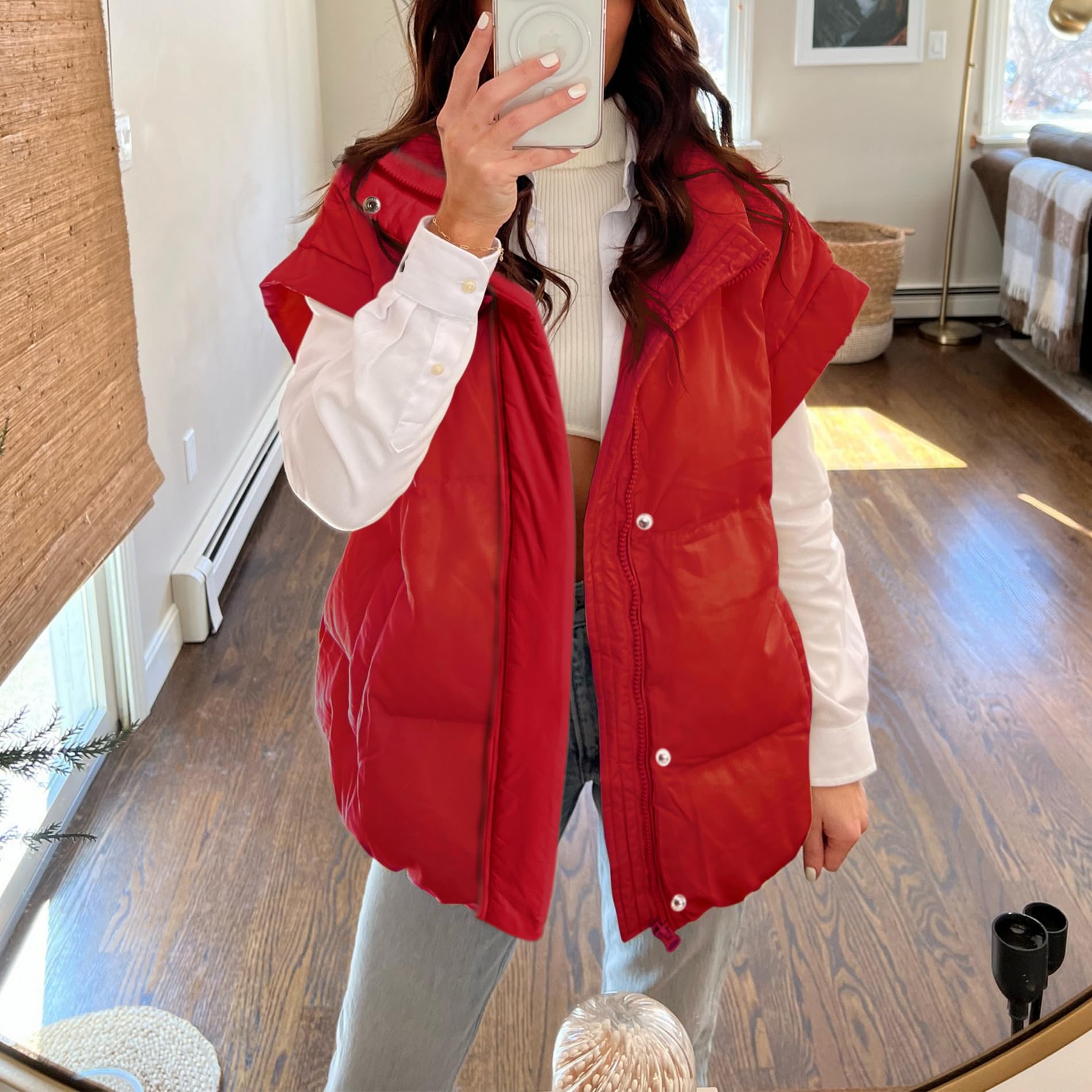 Women's Oversized Stand Collar Full Zip Puffer Vest