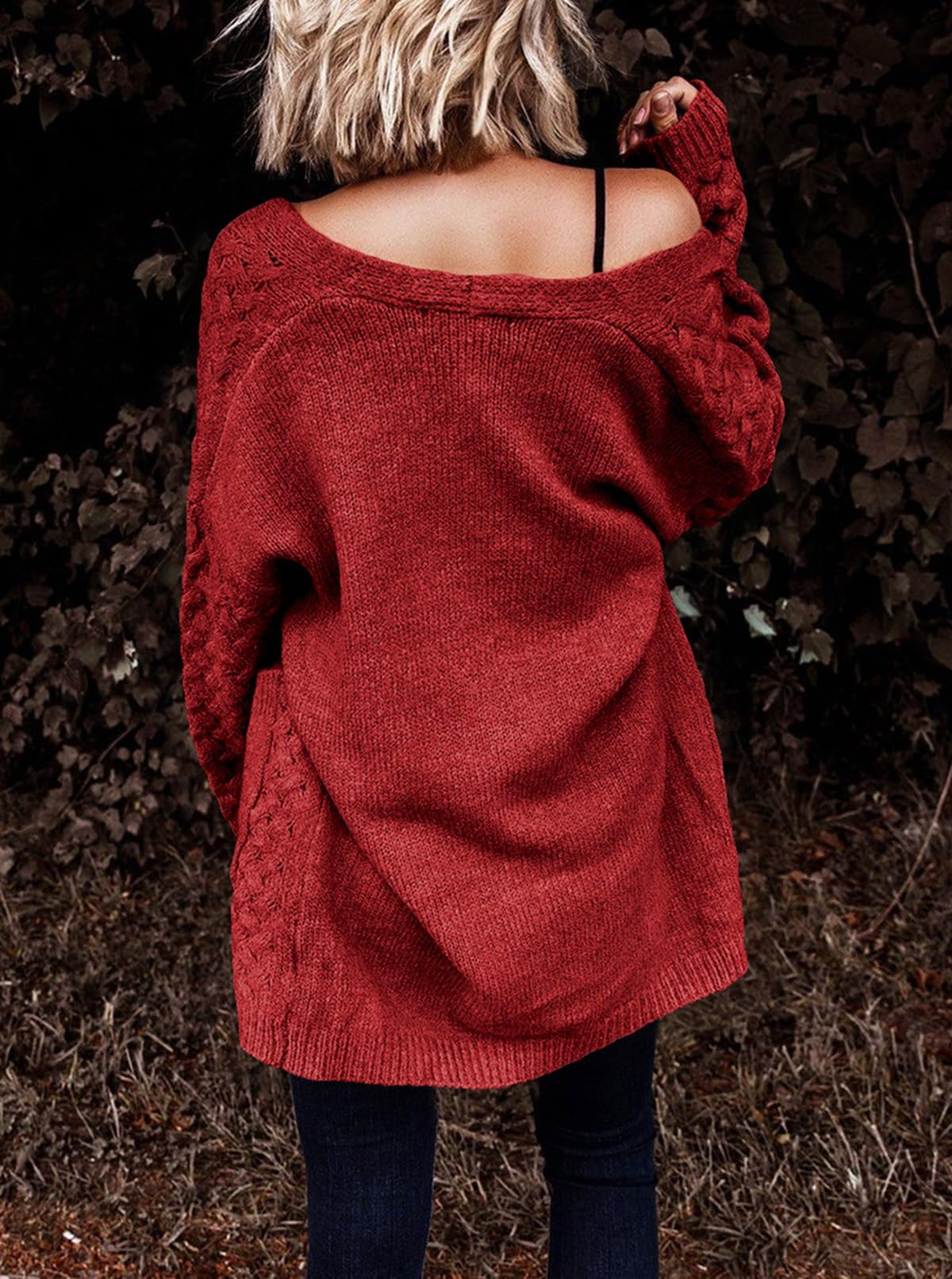 Women's Casual Open Front Long Sleeve Chunky Cable Knit Cardigans With Pockets