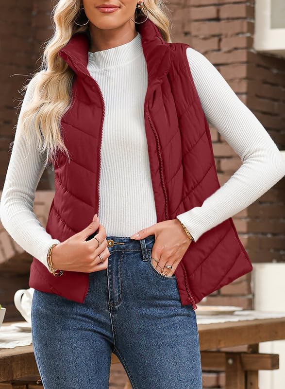 Womens Sleeveless Zip Up Outerwear Stand Collar Quilted Puffer Vest(buy 2 free shipping)