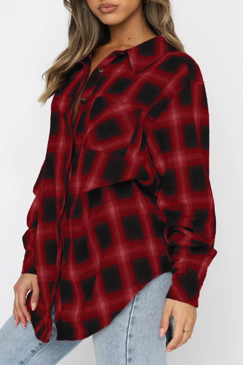 Women's Button Down Flannel Shirts Plaid Shacket