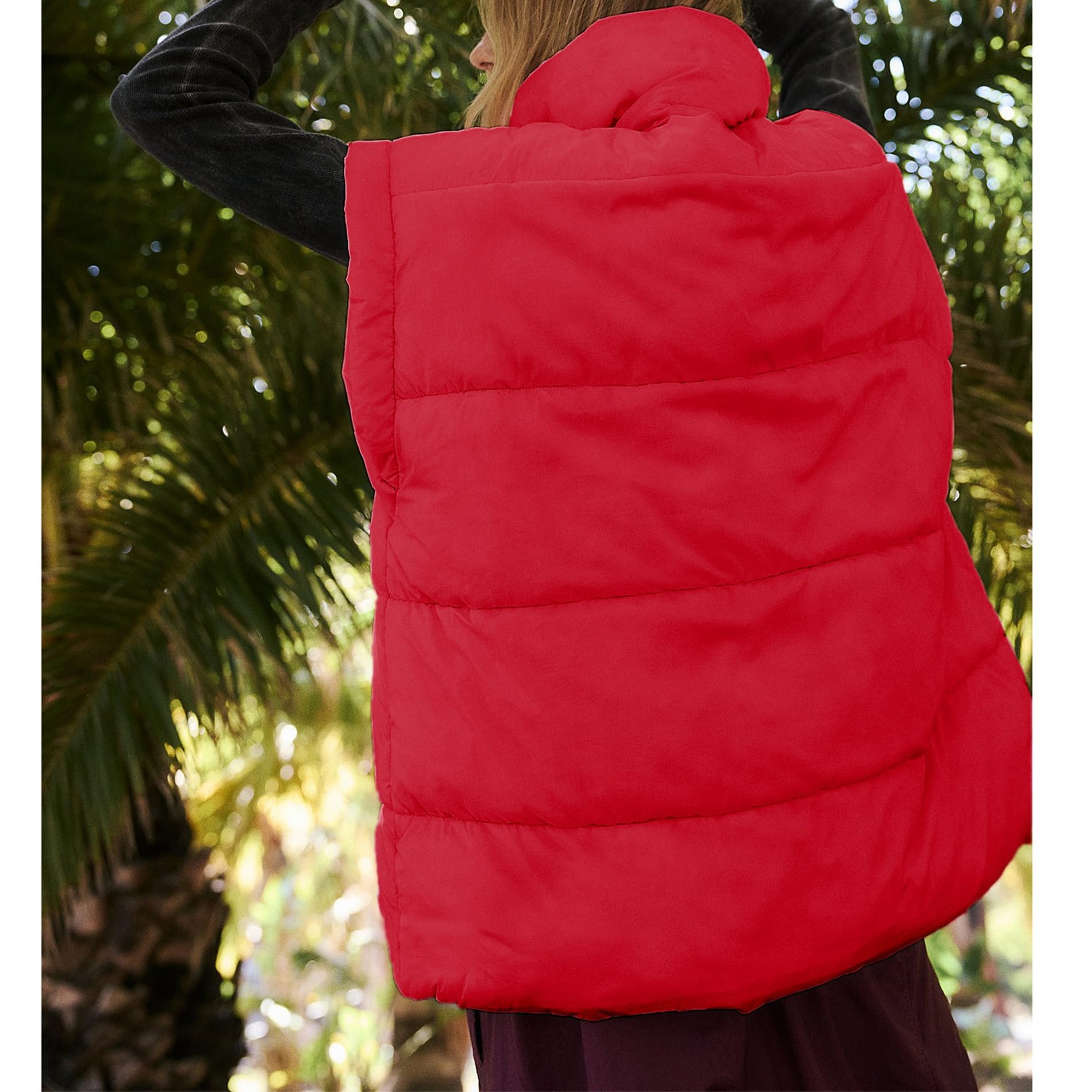 Women's Oversized Stand Collar Full Zip Puffer Vest