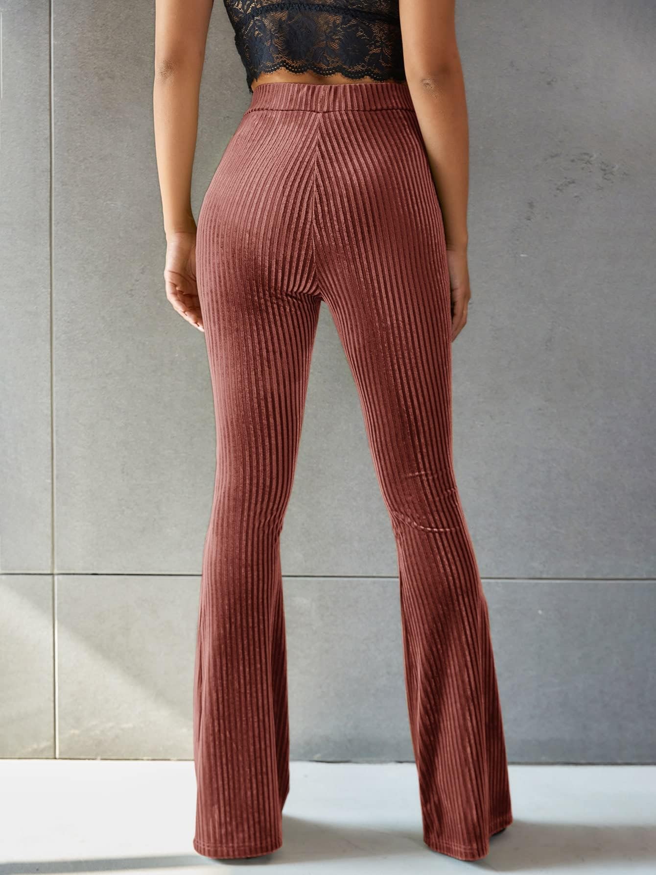 Women's Velvet Elastic Waist Flare Leg Palazzo Long Pants Trousers