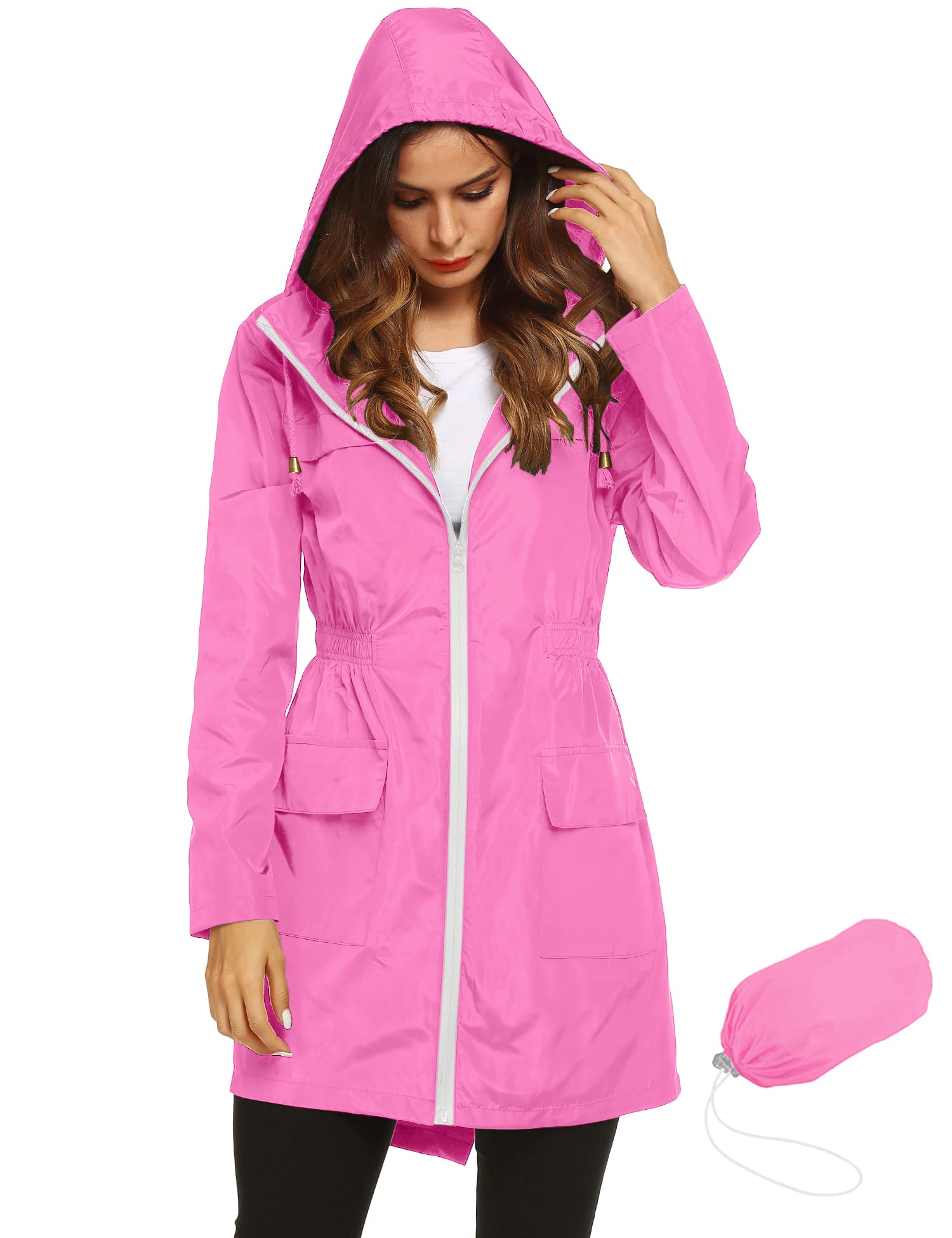 Women's Waterproof Lightweight Rain Jacket Active Outdoor Hooded Raincoat