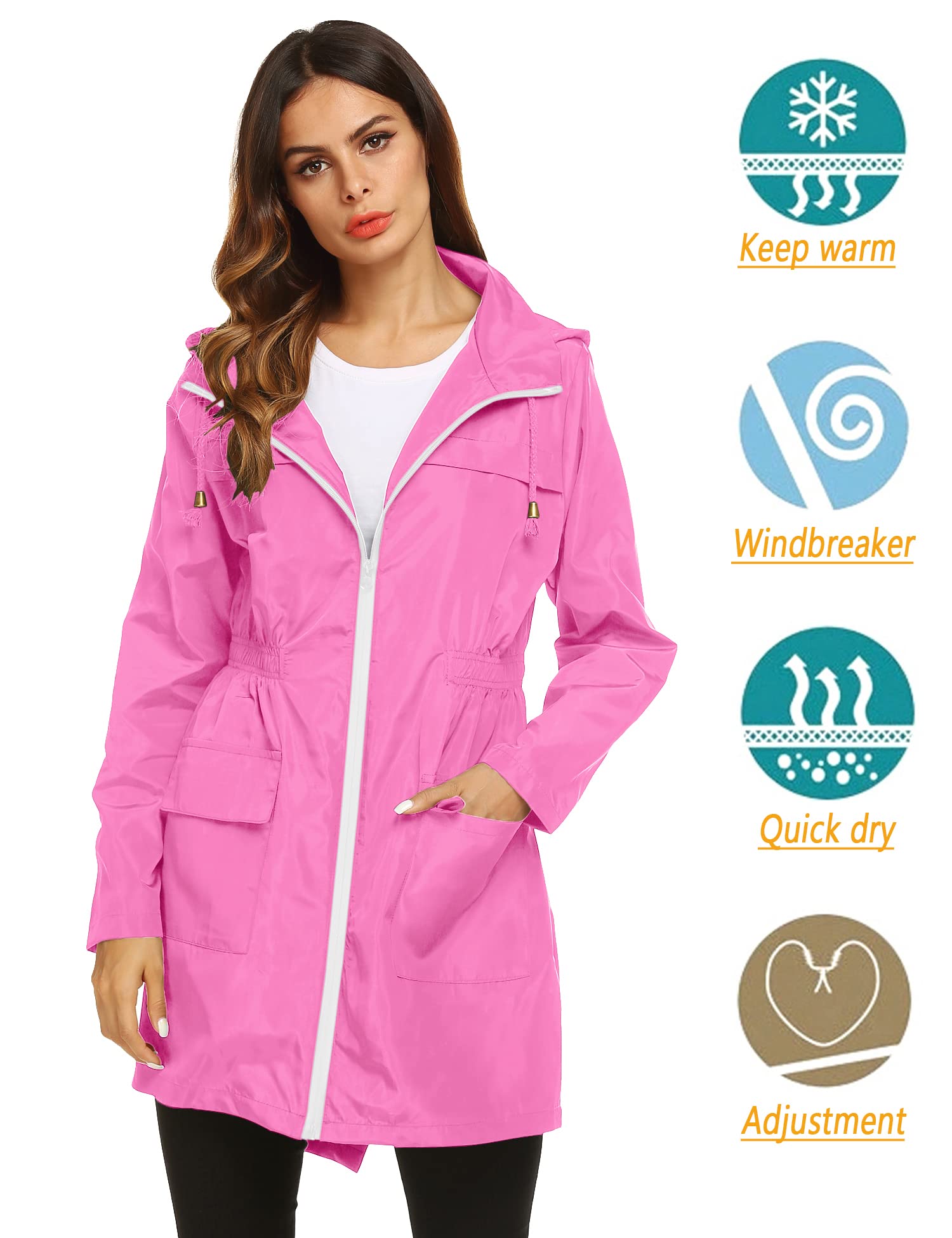 Women's Waterproof Lightweight Rain Jacket Active Outdoor Hooded Raincoat