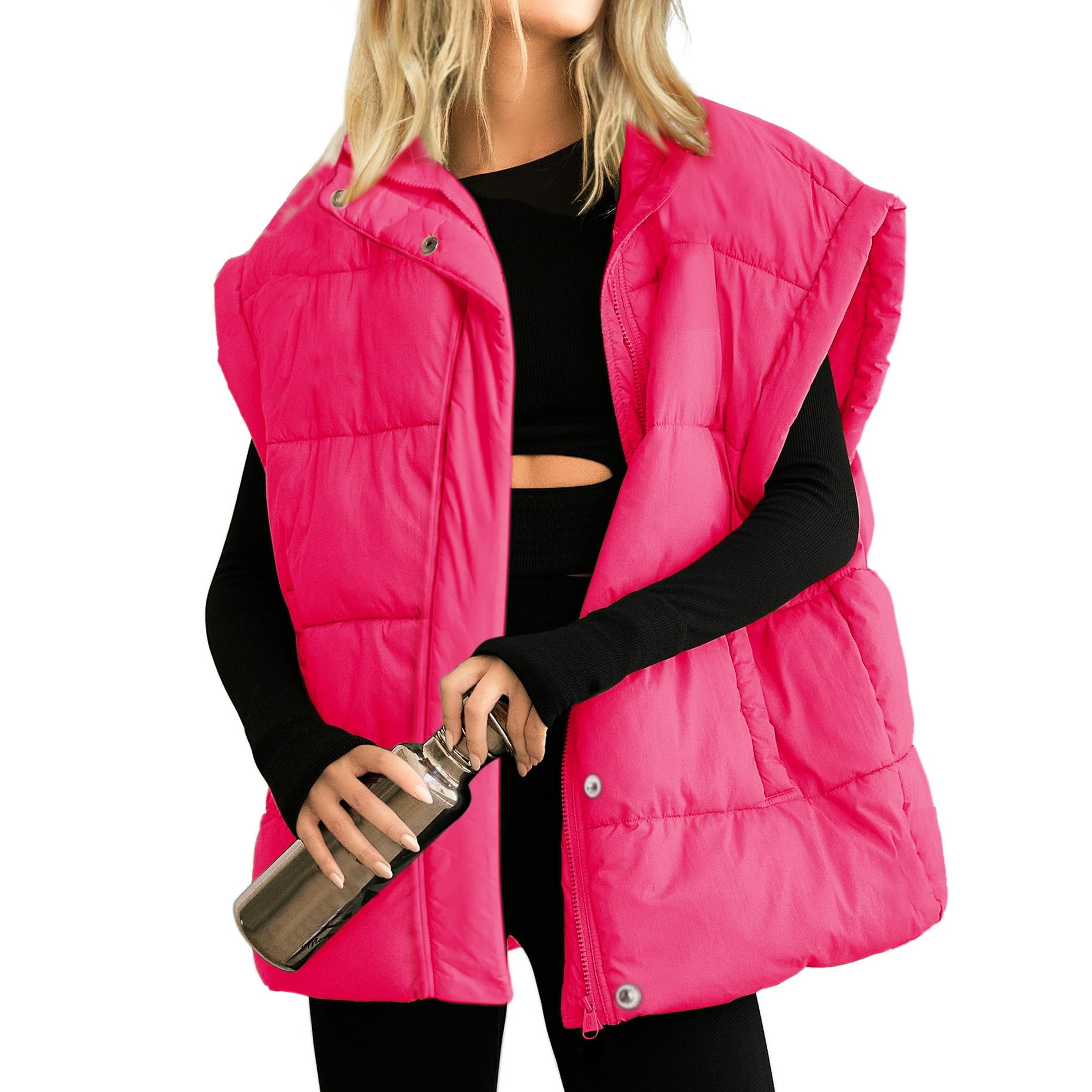 Women's Oversized Stand Collar Full Zip Puffer Vest