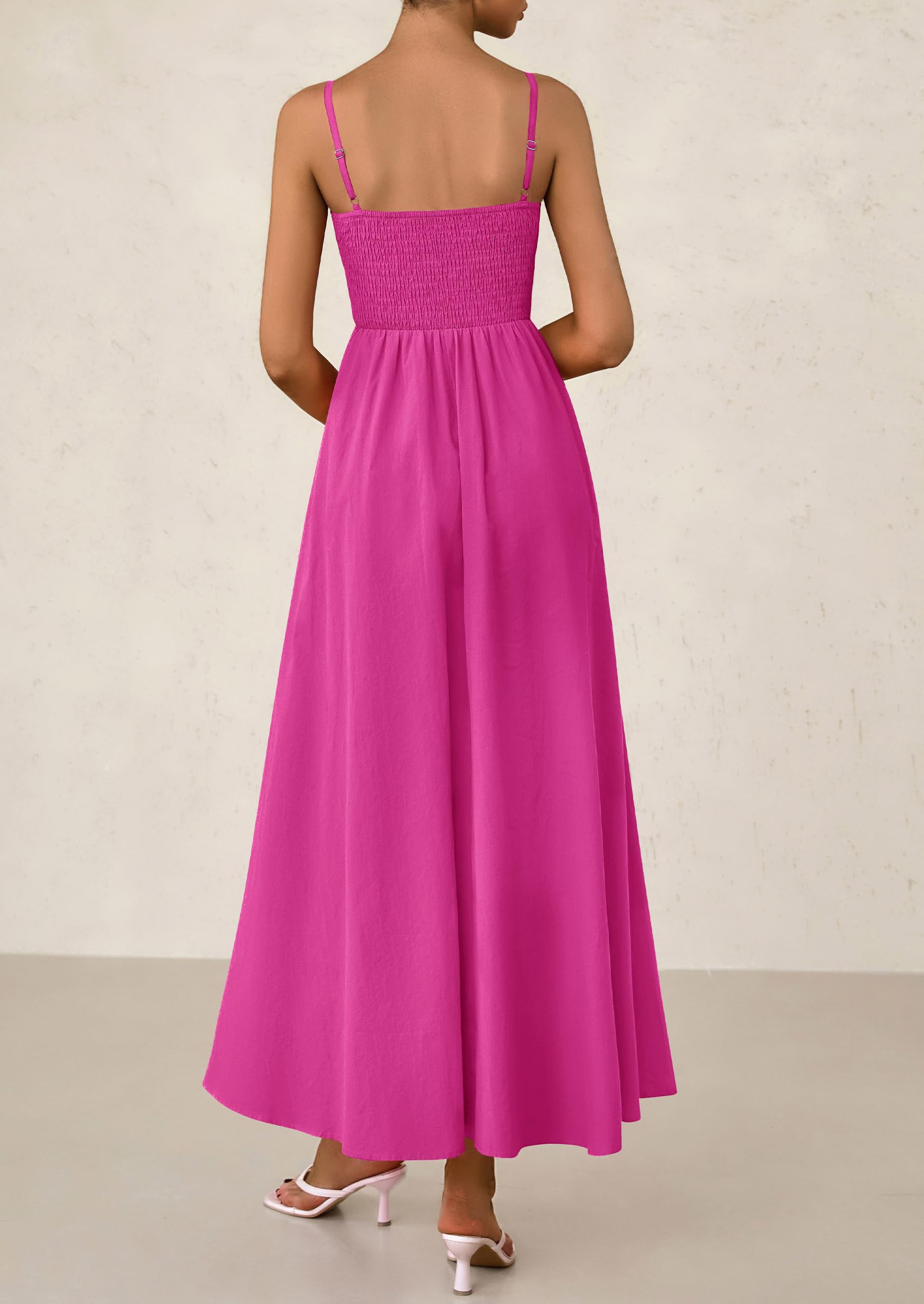 2025 Summer Women's Smocked Maxi Dresses Casual Spaghetti Strap Swing A Line Long Flowy Dress