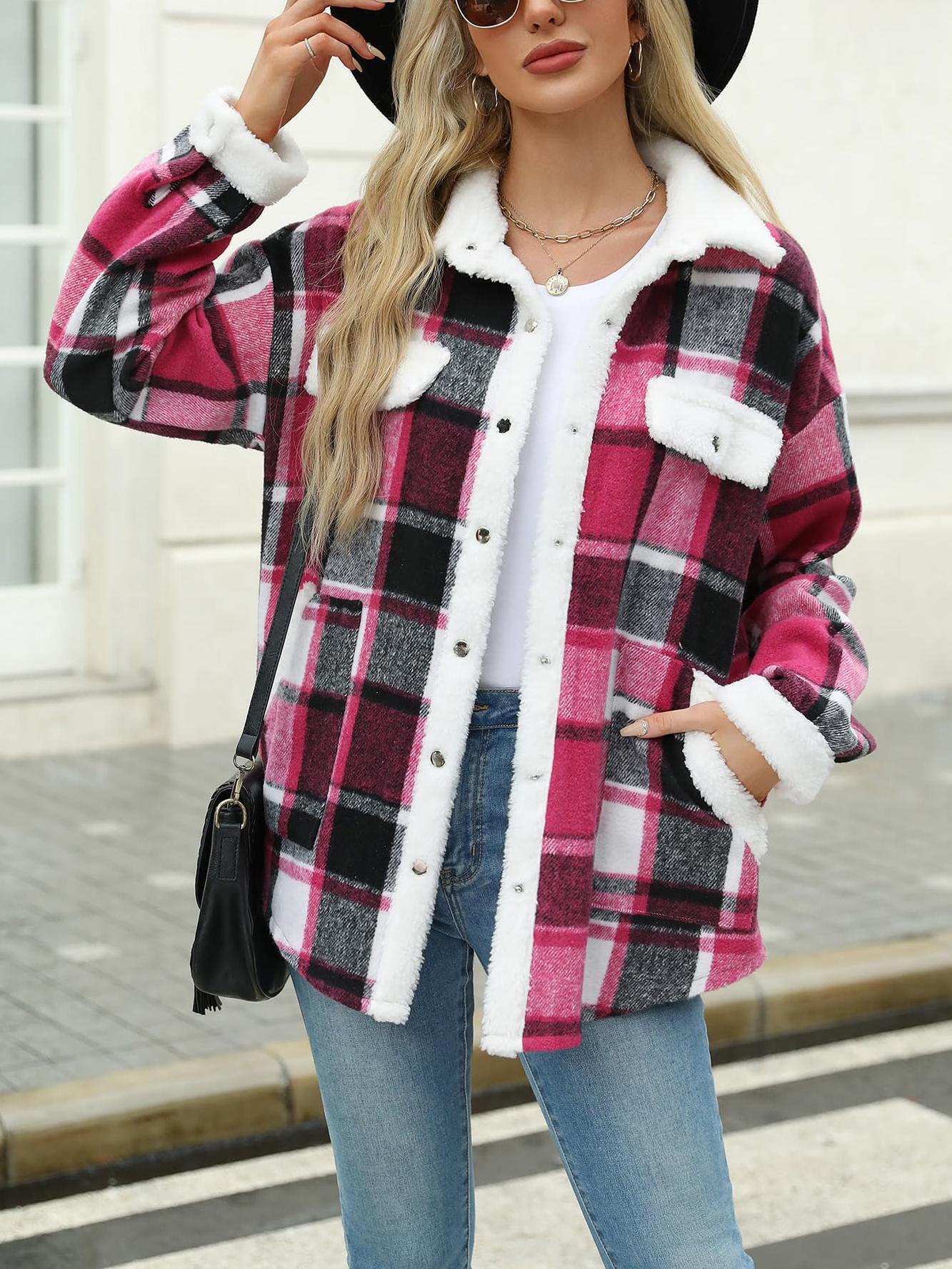 Womens Plaid Casual Long Sleeve Button Down  Fall Winter Coats（Buy 2 10% off）