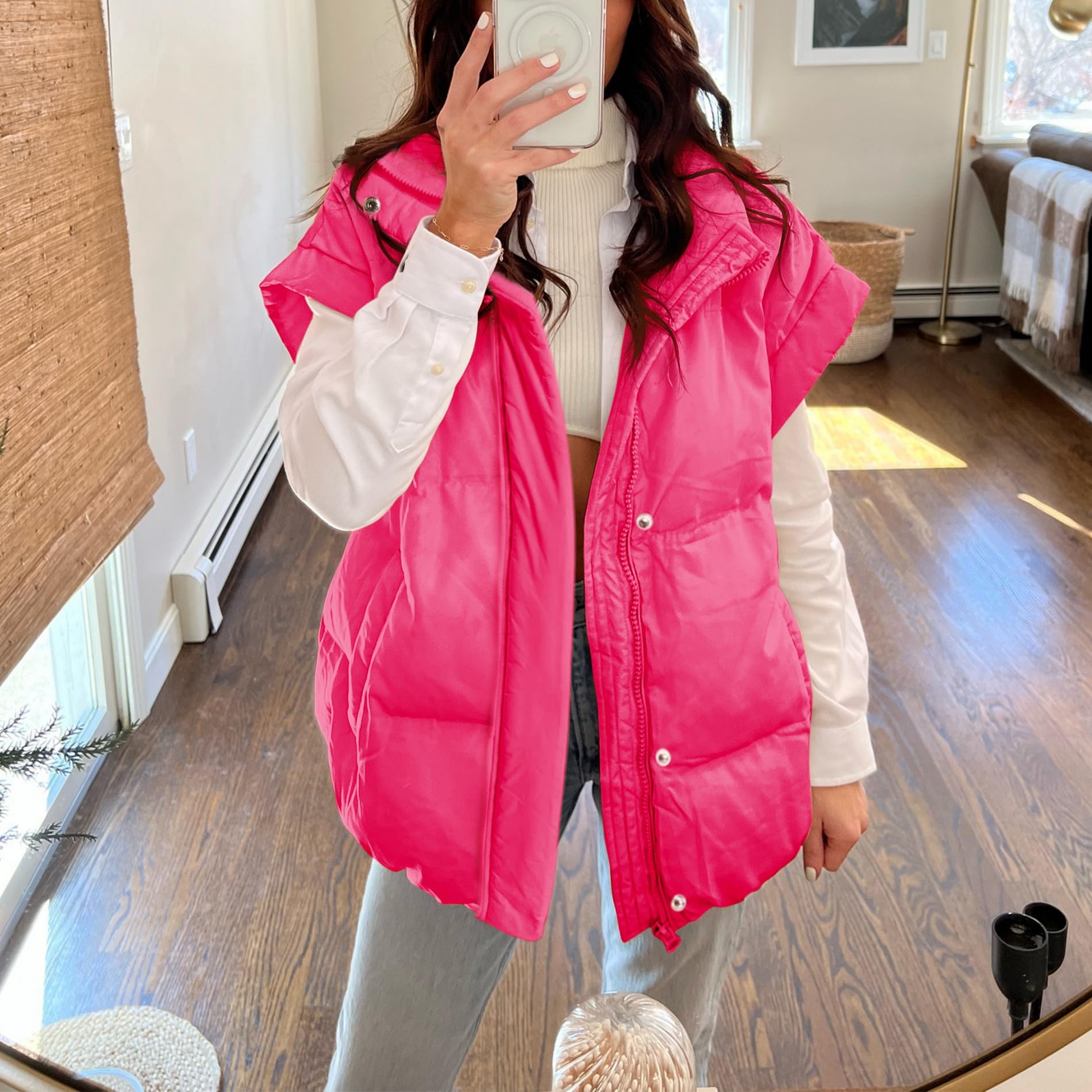 Women's Oversized Stand Collar Full Zip Puffer Vest