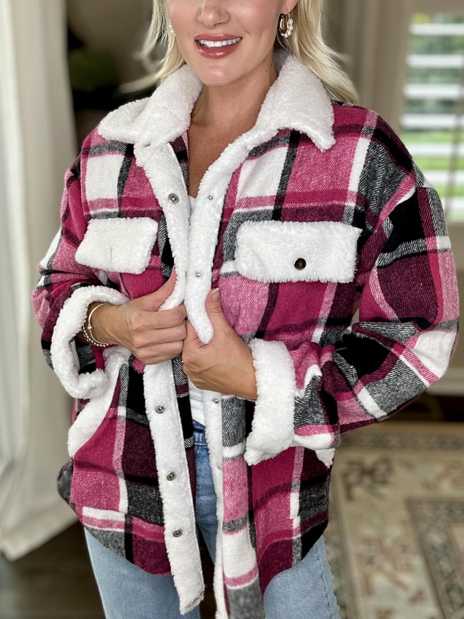 Womens Plaid Casual Long Sleeve Button Down  Fall Winter Coats（Buy 2 10% off）