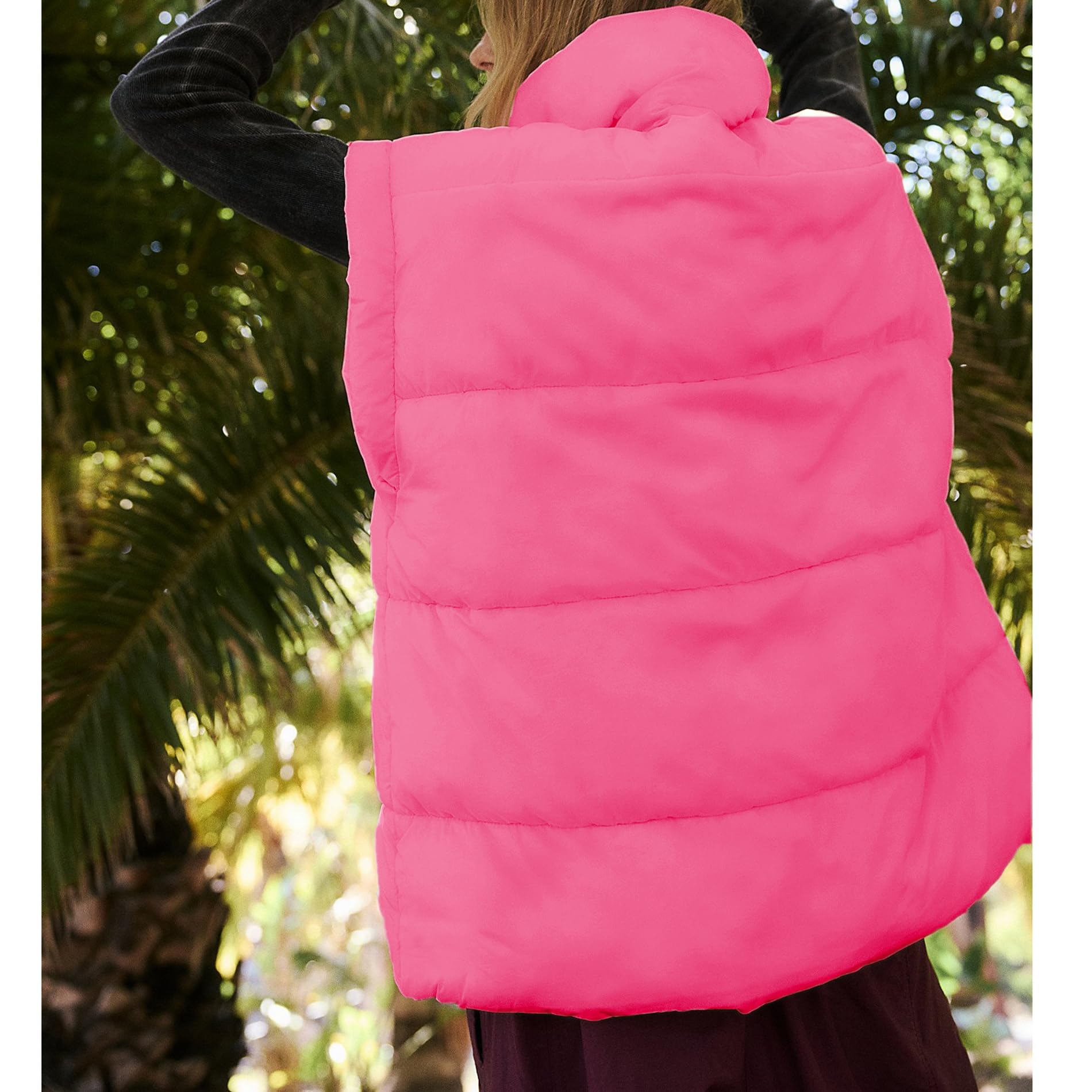 Women's Oversized Stand Collar Full Zip Puffer Vest