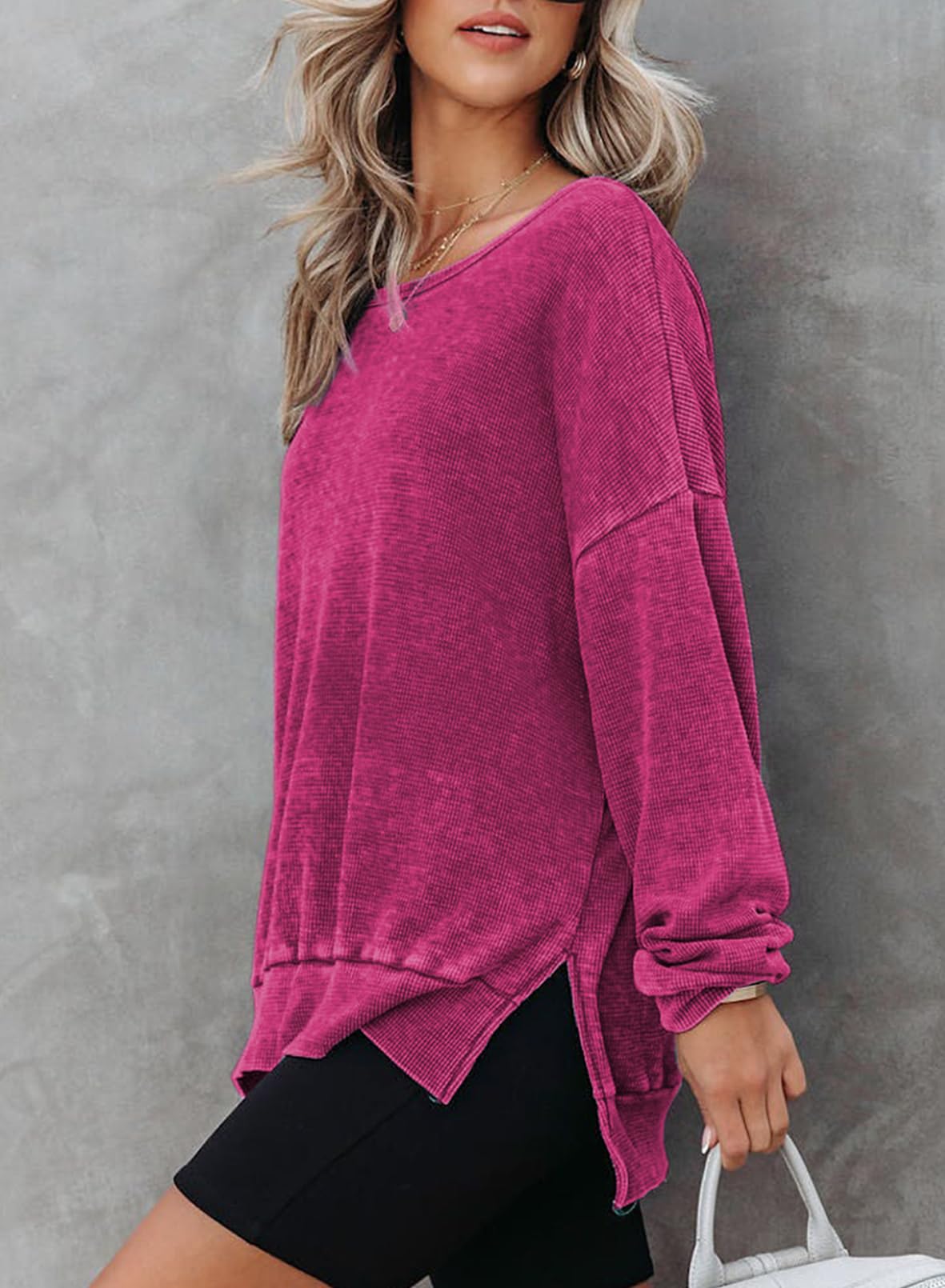 2024 New Women's Washed Waffle Knit Crewneck Sweatshirt(buy 2 10% OFF)