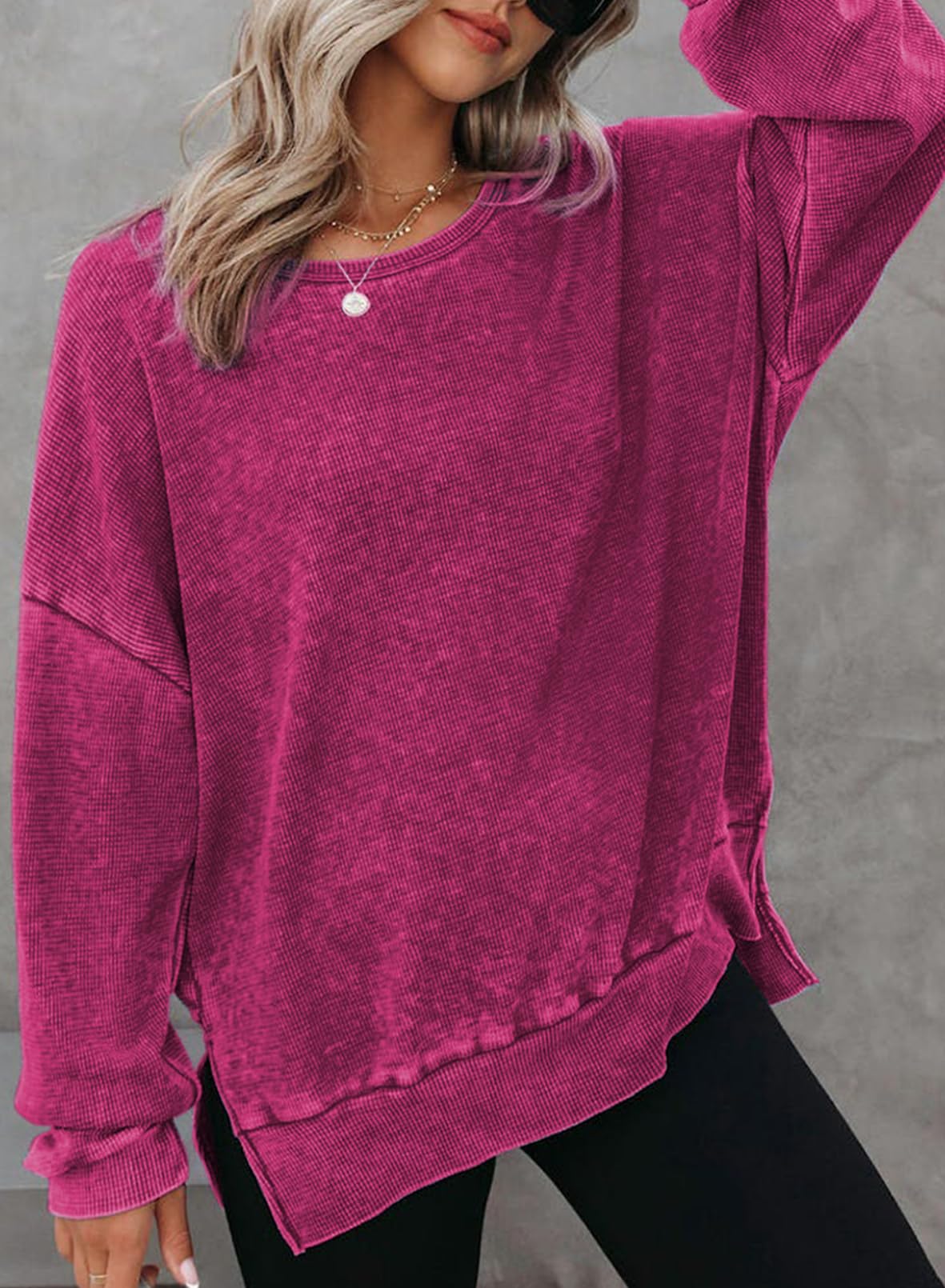 2024 New Women's Washed Waffle Knit Crewneck Sweatshirt(buy 2 10% OFF)
