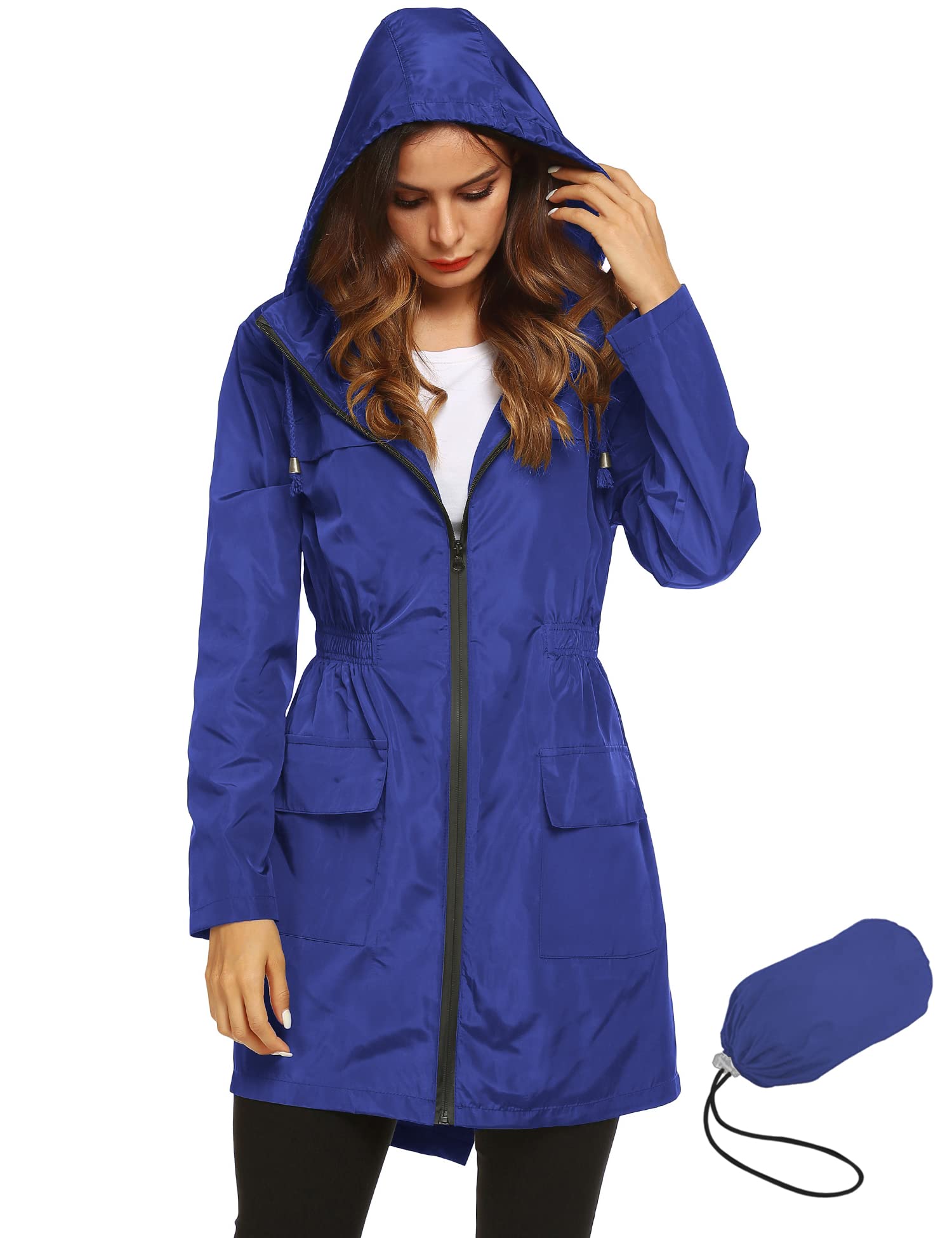 Women's Waterproof Lightweight Rain Jacket Active Outdoor Hooded Raincoat